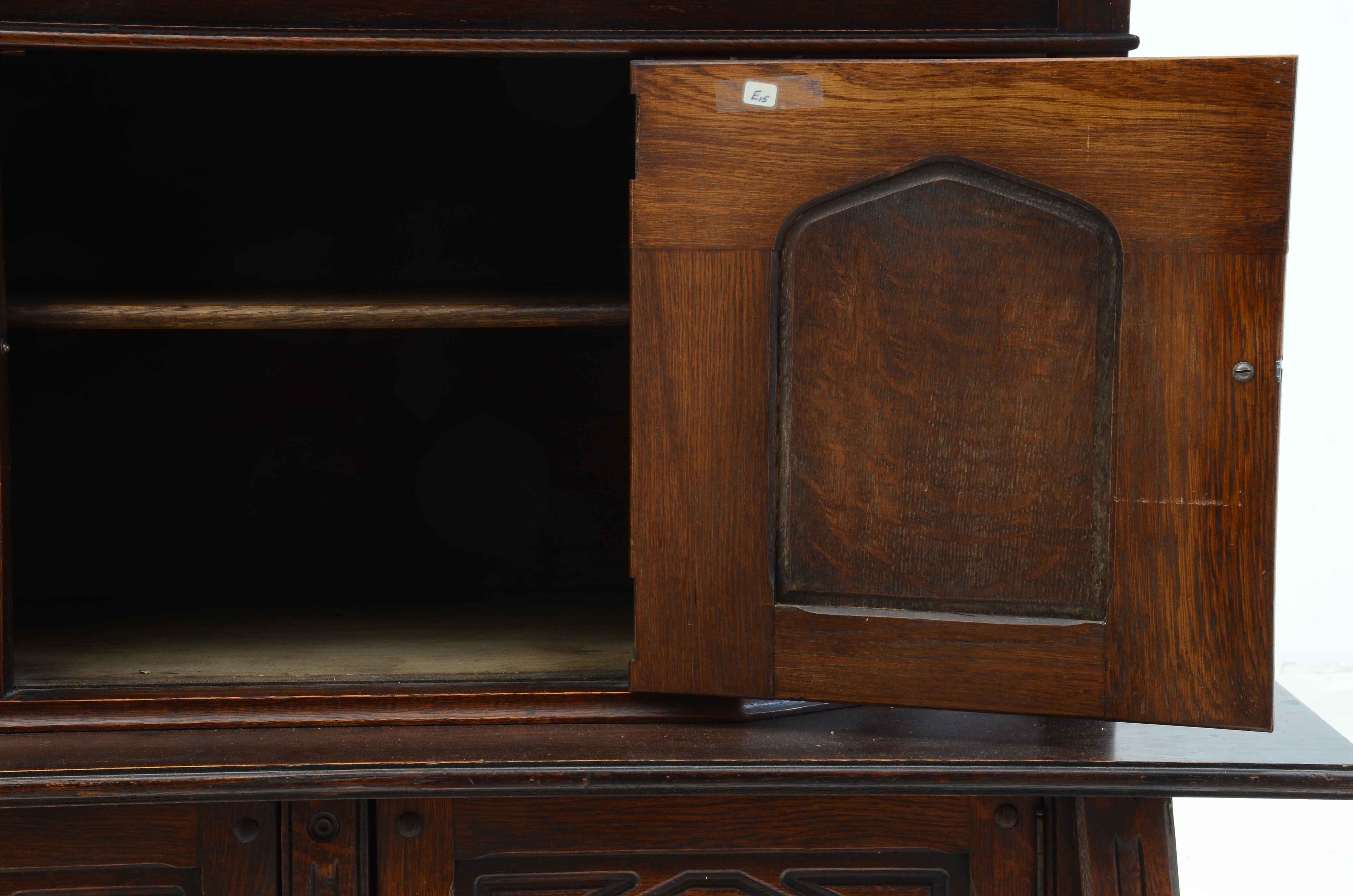 1920s Jacobean Revival Oak China Cabinet by Cochran Chair Co