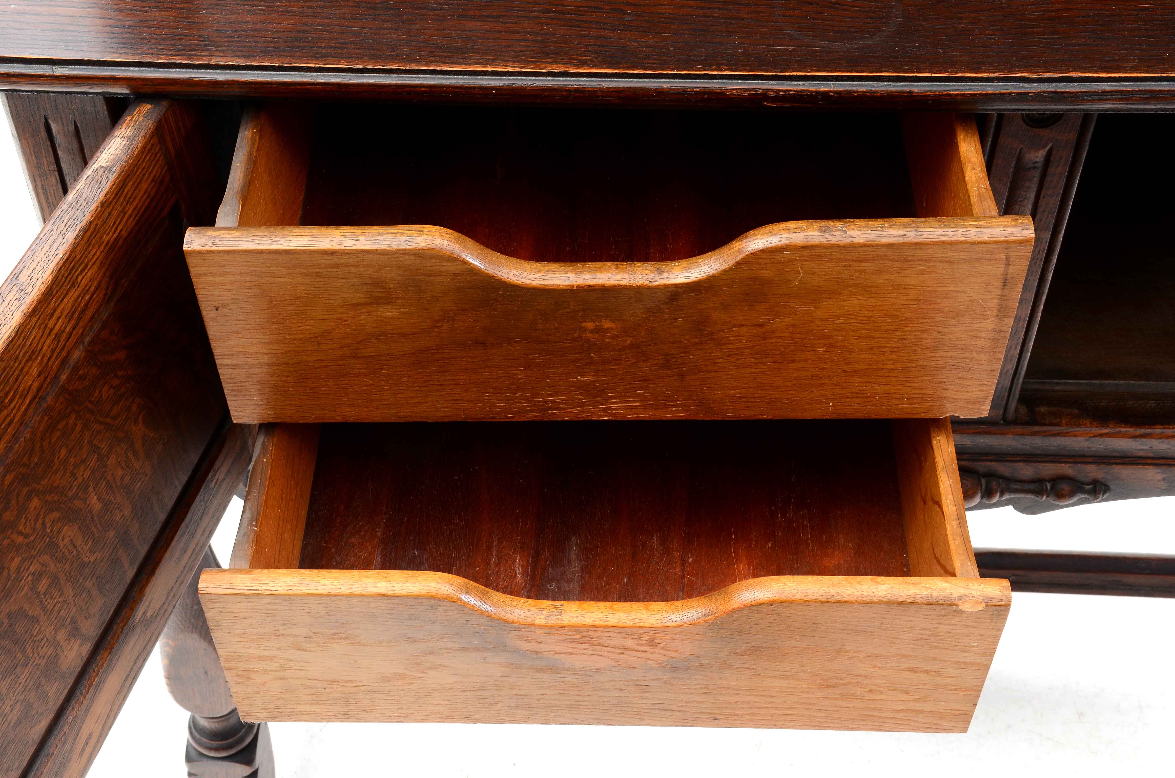 1920s Jacobean Revival Oak China Cabinet by Cochran Chair Co