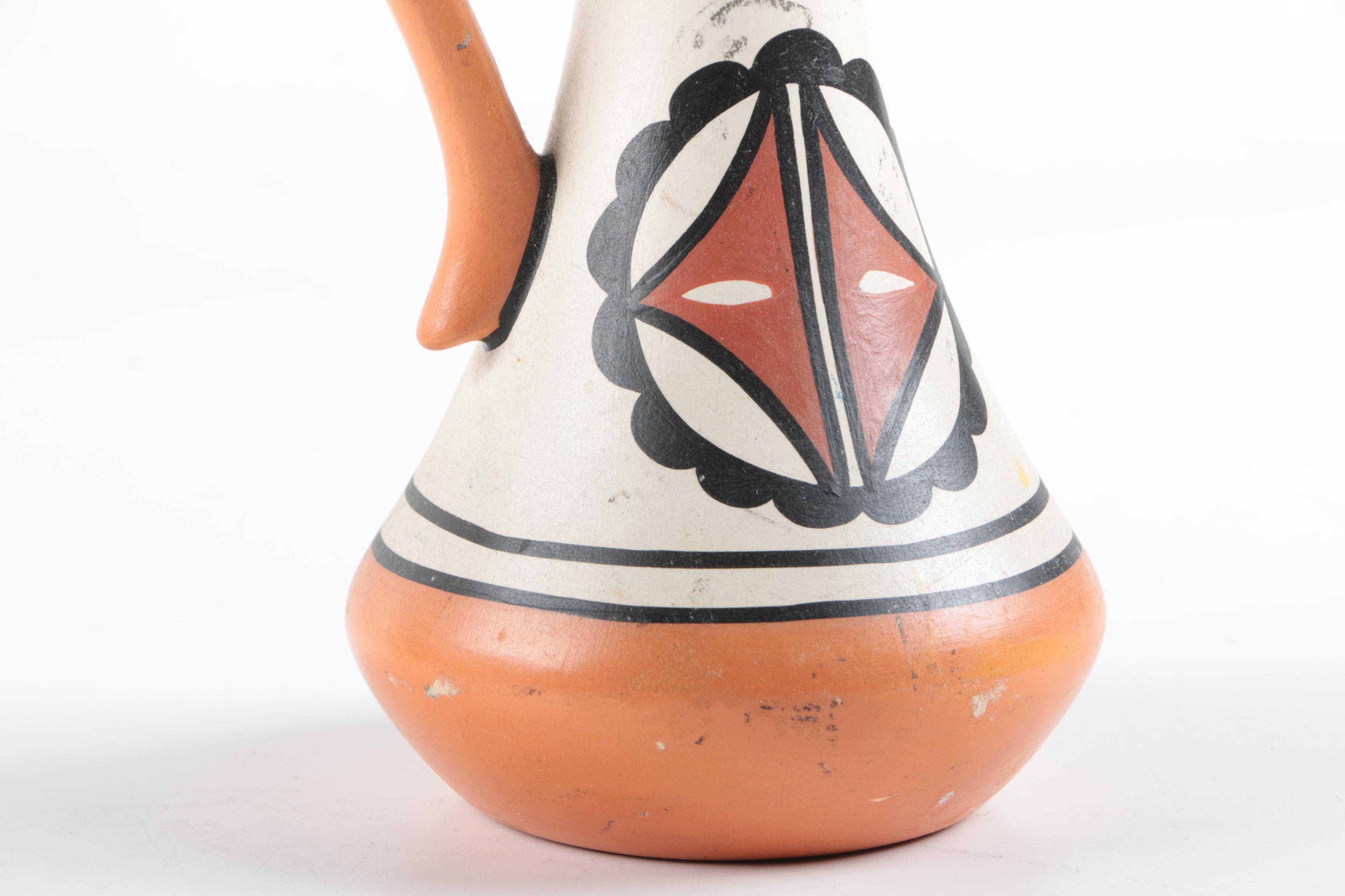 Acoma Design Pitcher Hand Painted and Signed by Sandien