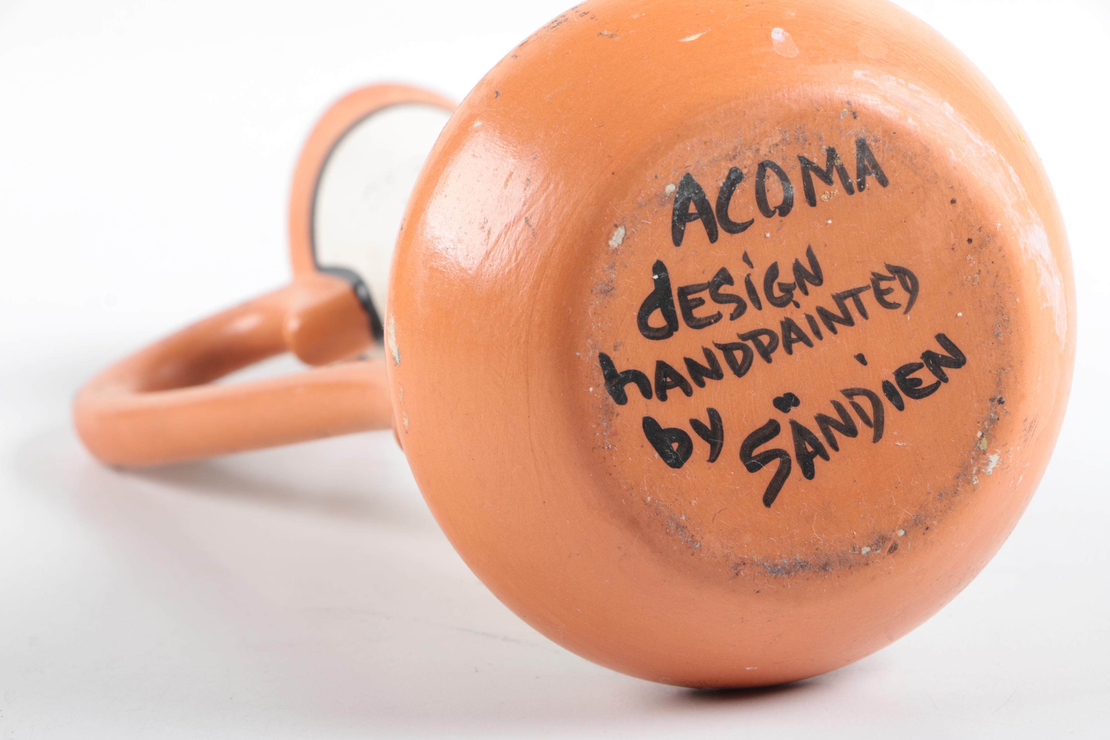 Acoma Design Pitcher Hand Painted and Signed by Sandien