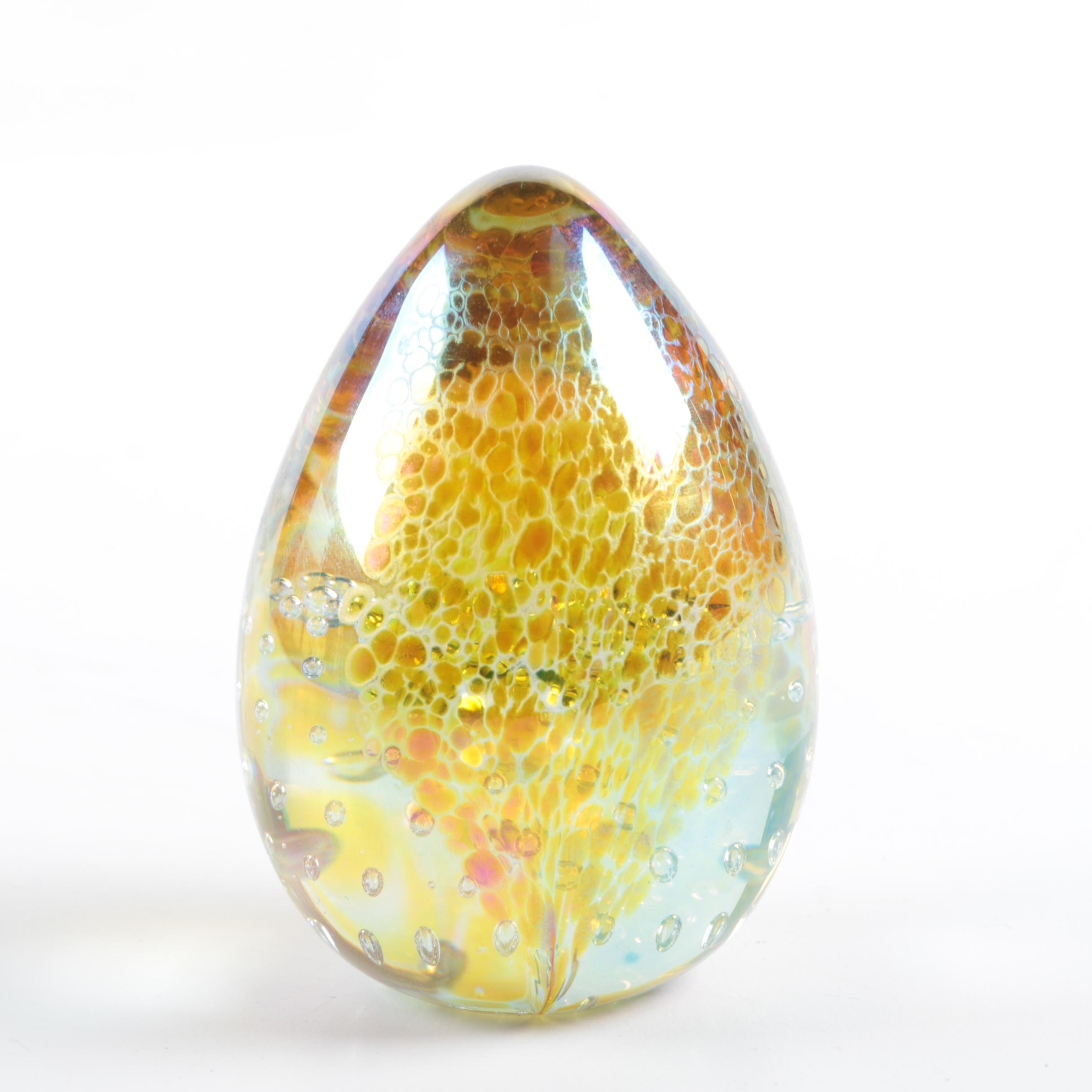 Glass Eye Studio Blown Dichroic Glass Egg Paperweight