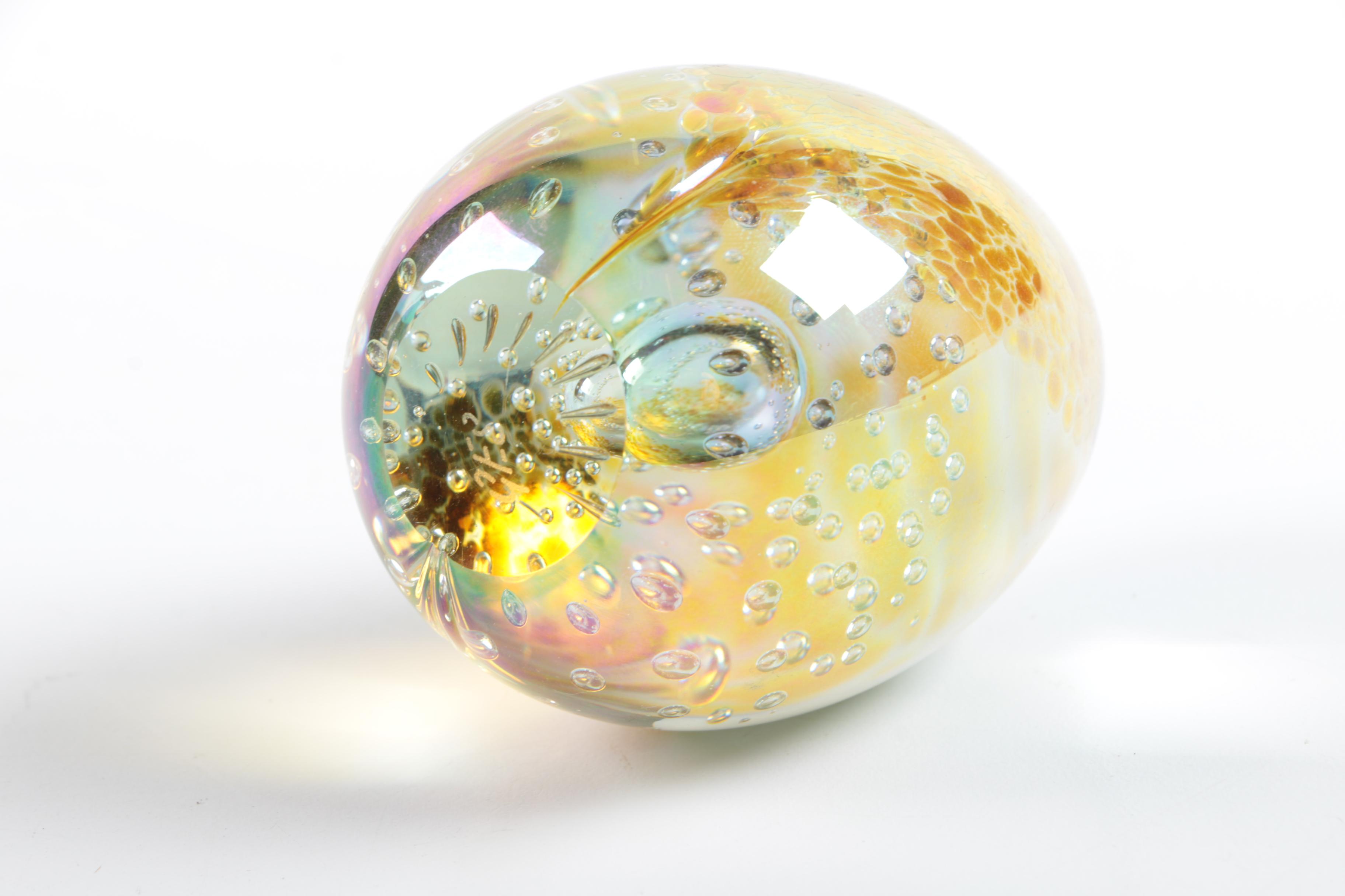 Glass Eye Studio Blown Dichroic Glass Egg Paperweight