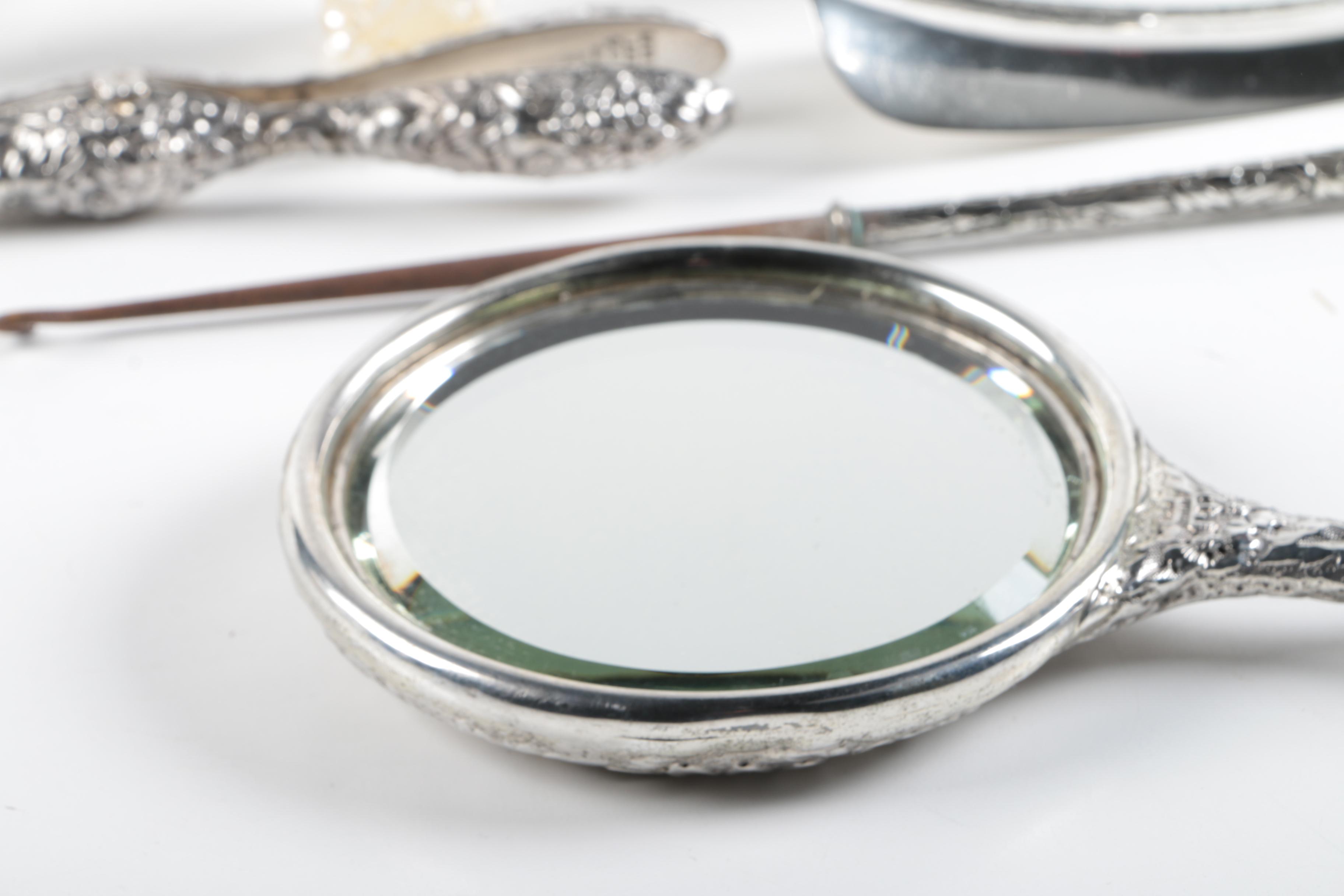 1893 William Stringer Mills London Powder Jar with Other Sterling Vanity Items