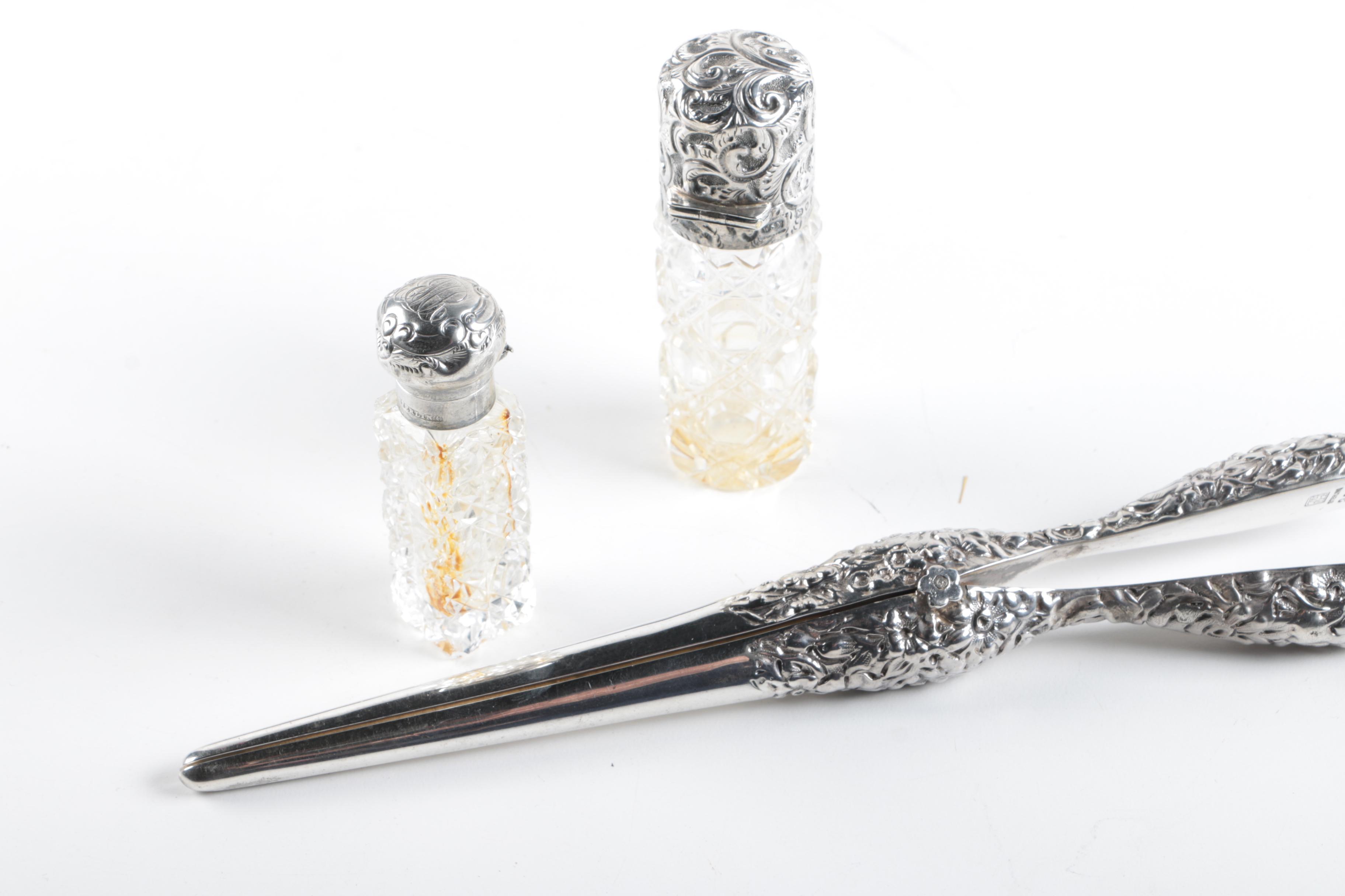 1893 William Stringer Mills London Powder Jar with Other Sterling Vanity Items