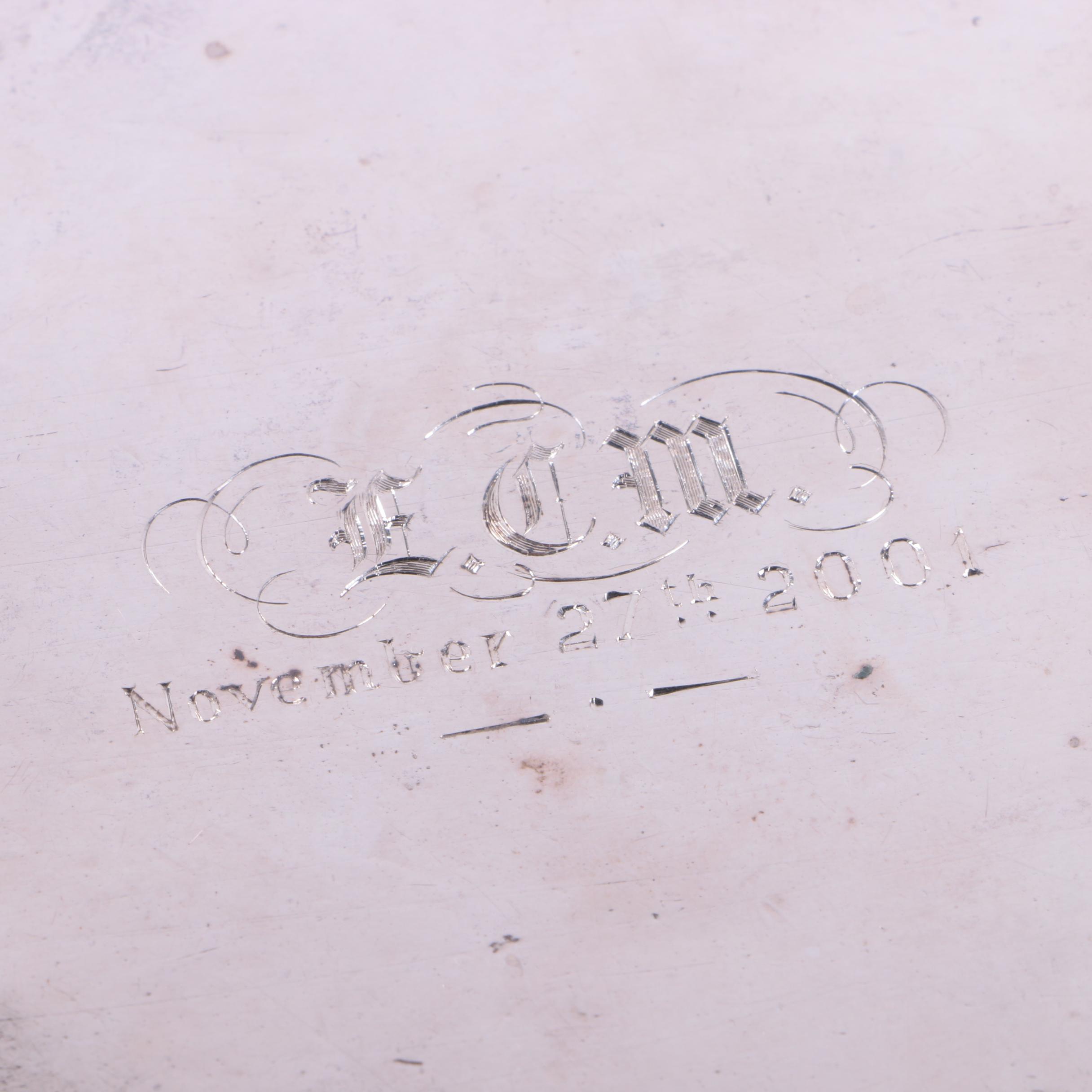 Antique Engraved Sterling Silver Salver with Beaded Rim