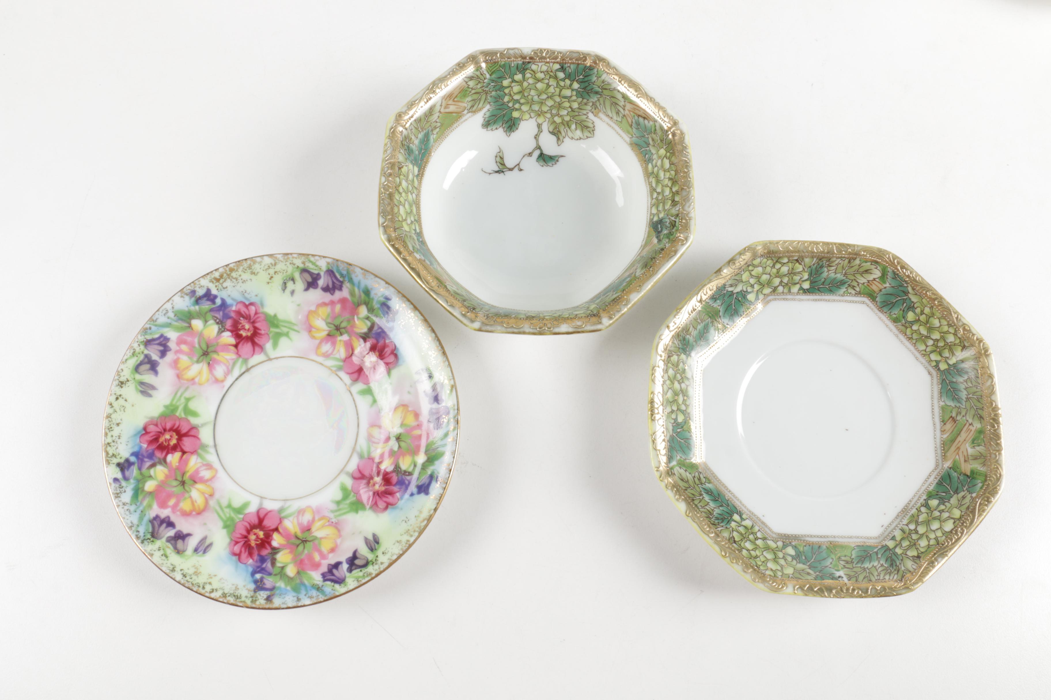 Ceramic Cup, Saucer, and Plate Assortment Including Belleek