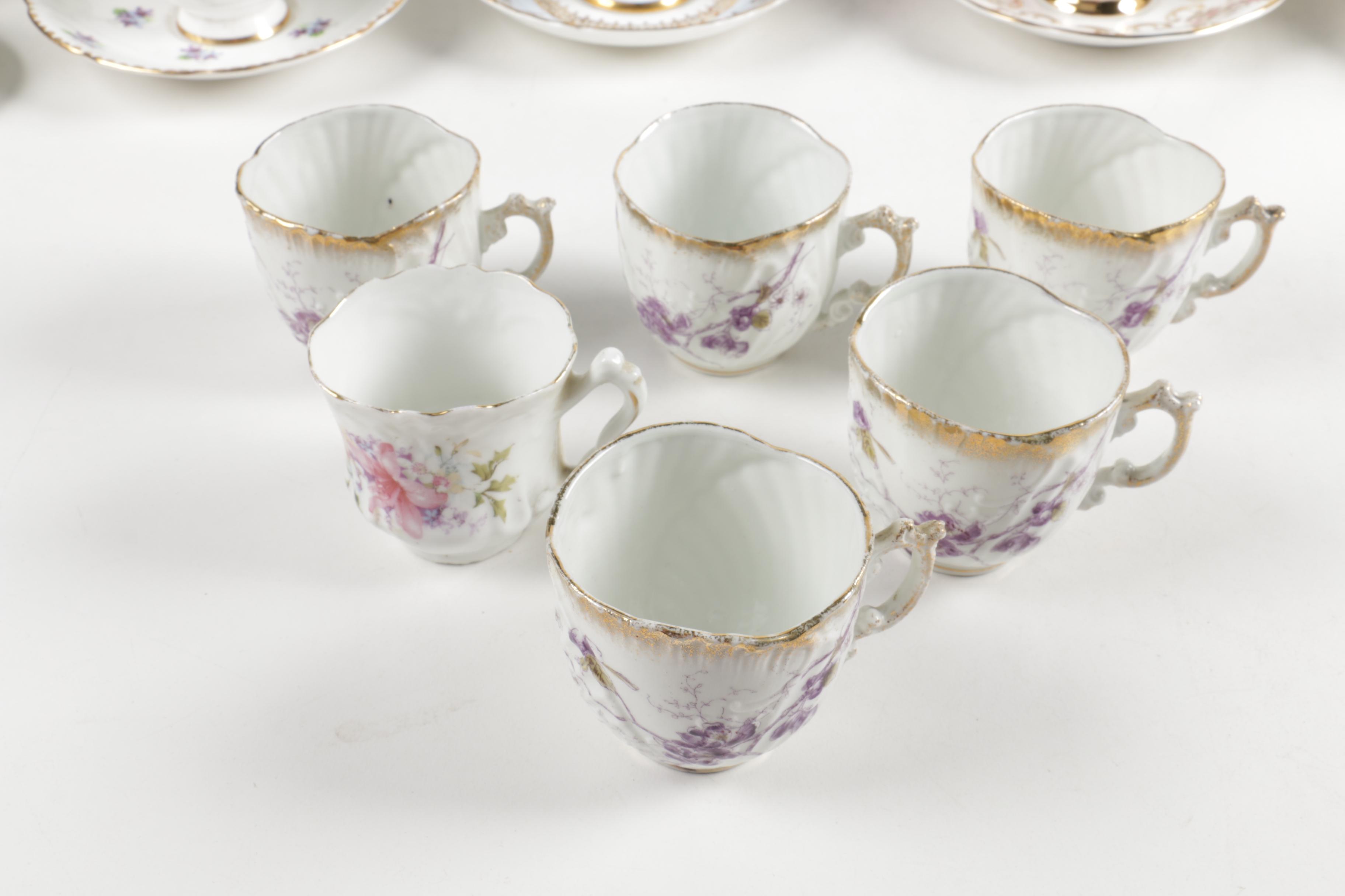 Ceramic Cup, Saucer, and Plate Assortment Including Belleek