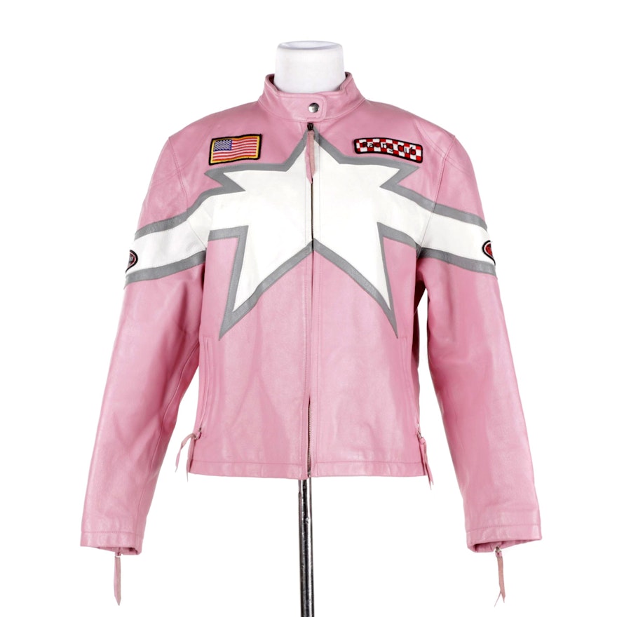 Women\'s Marcia Collection Pink Leather EBTH Racing Jacket 