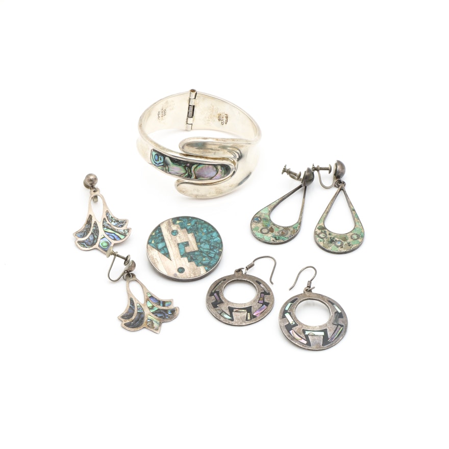 Assortment of Sterling Silver Jewelry Including Abalone