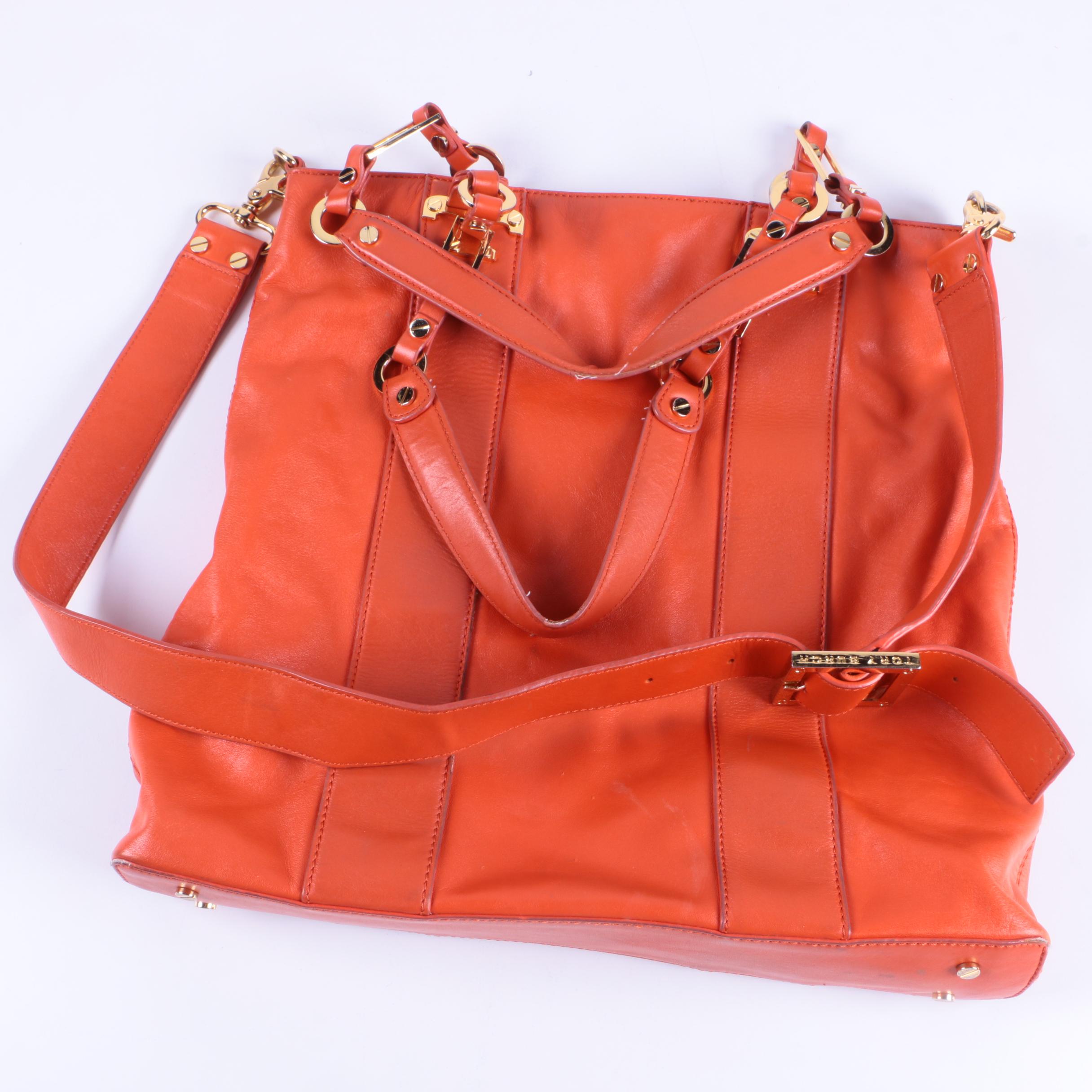 Tory Burch Tangerine Leather Tote with Card Case