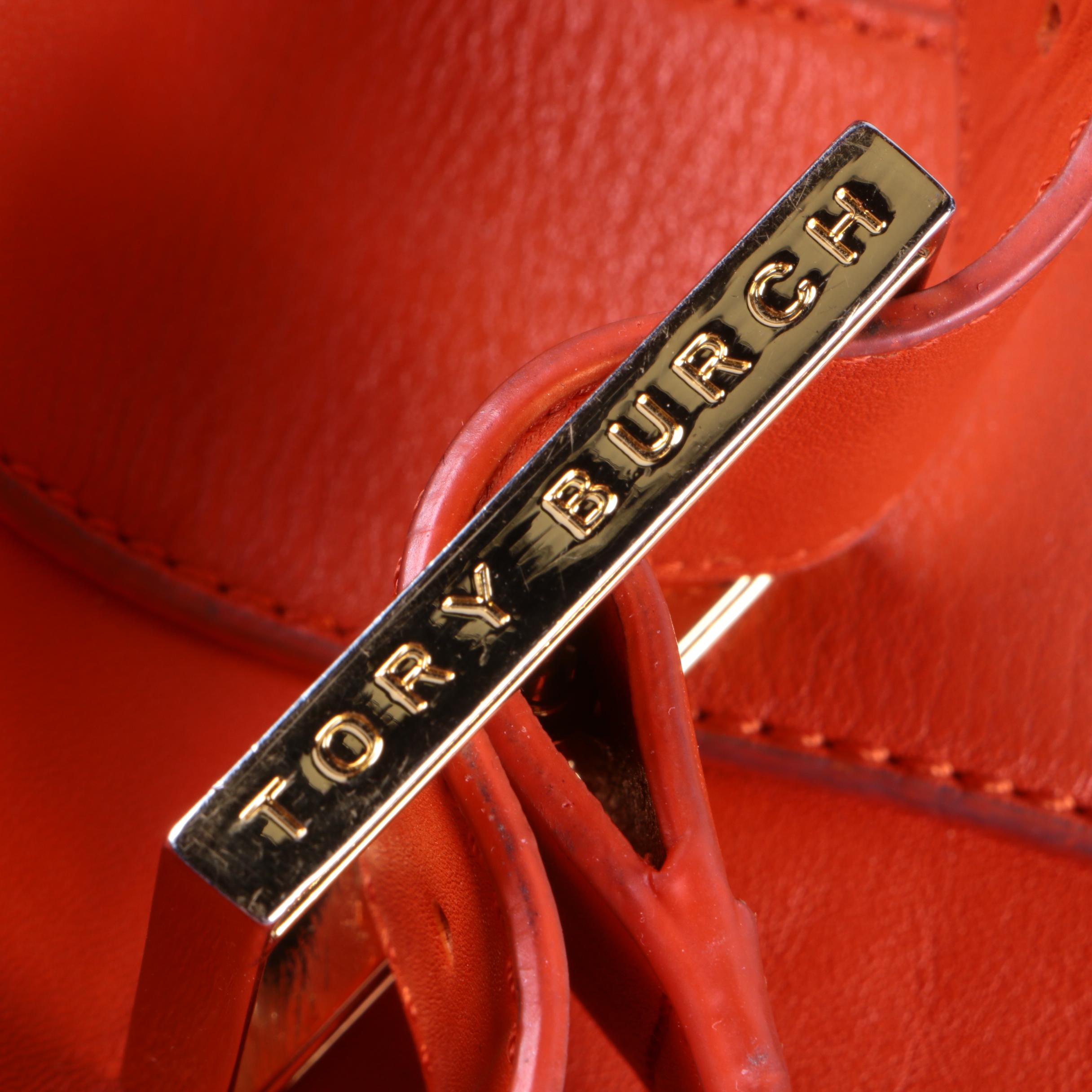 Tory Burch Tangerine Leather Tote with Card Case