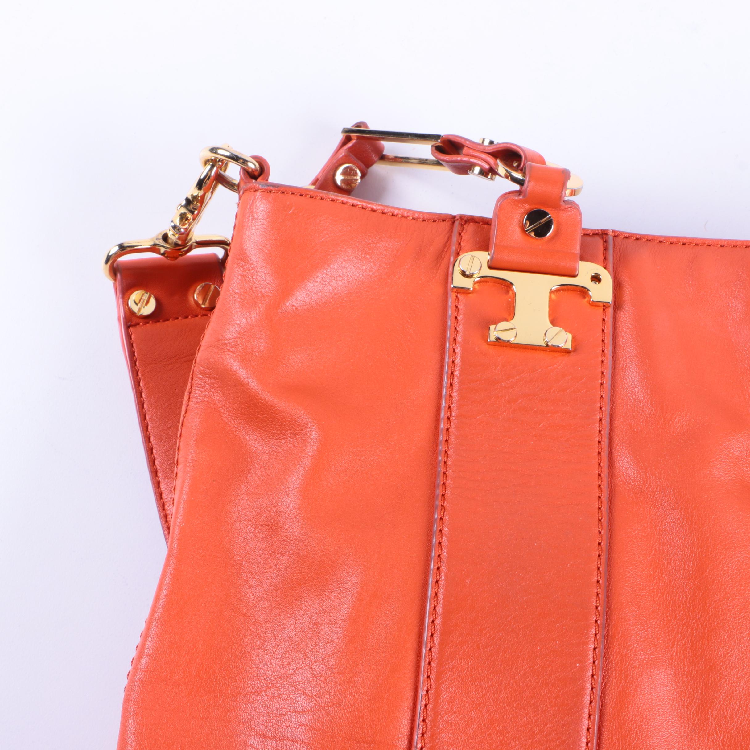 Tory Burch Tangerine Leather Tote with Card Case