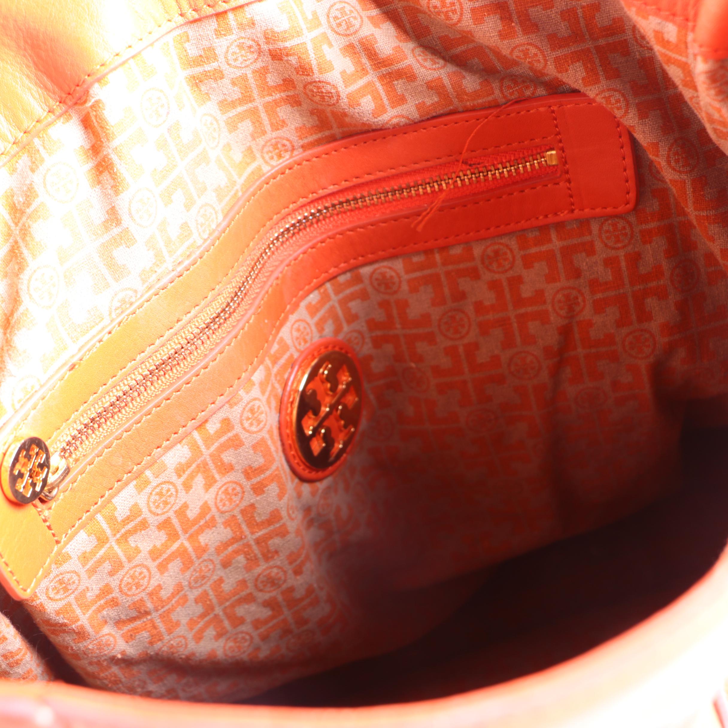 Tory Burch Tangerine Leather Tote with Card Case