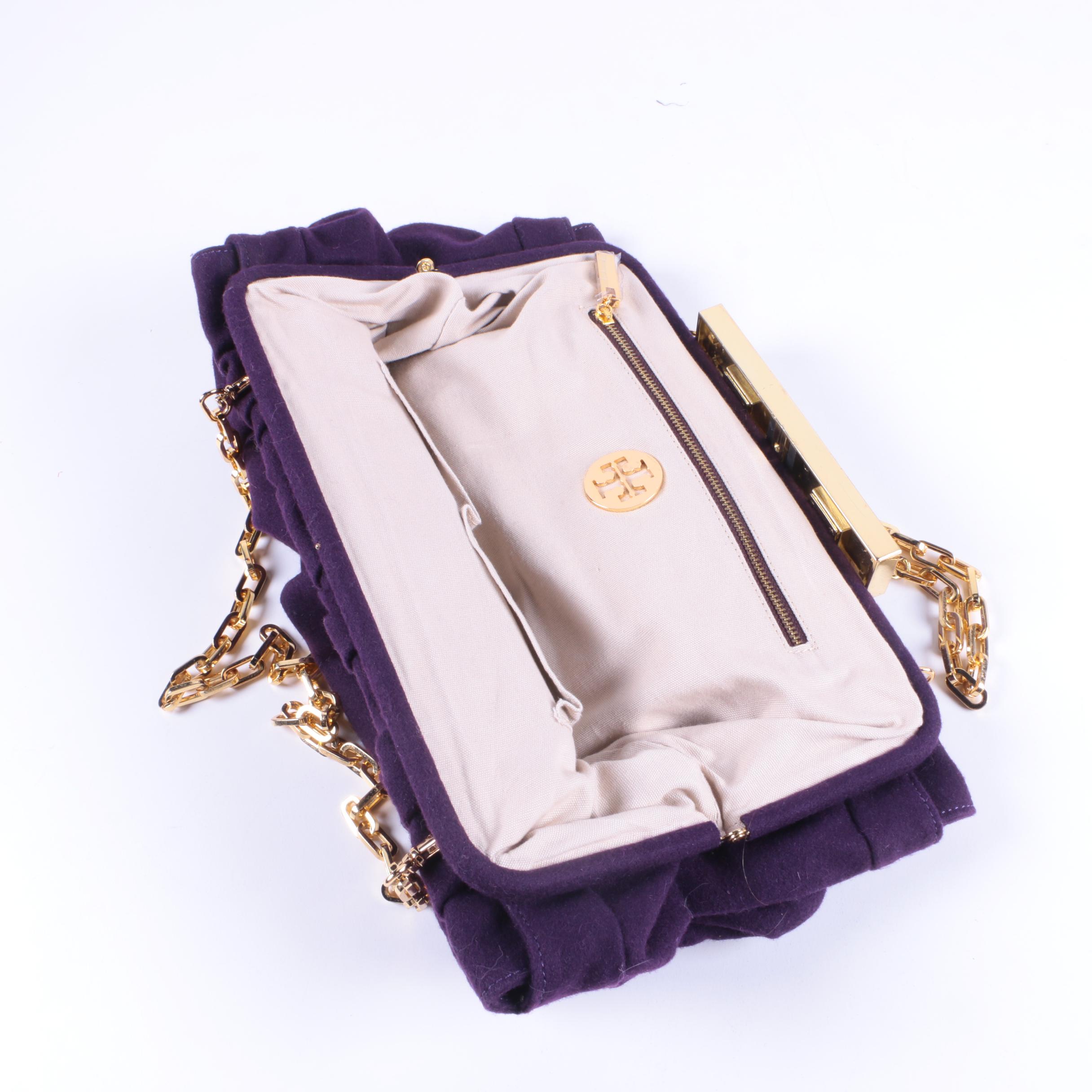 Tory Burch Purple and Gold Tone Occasion Bag