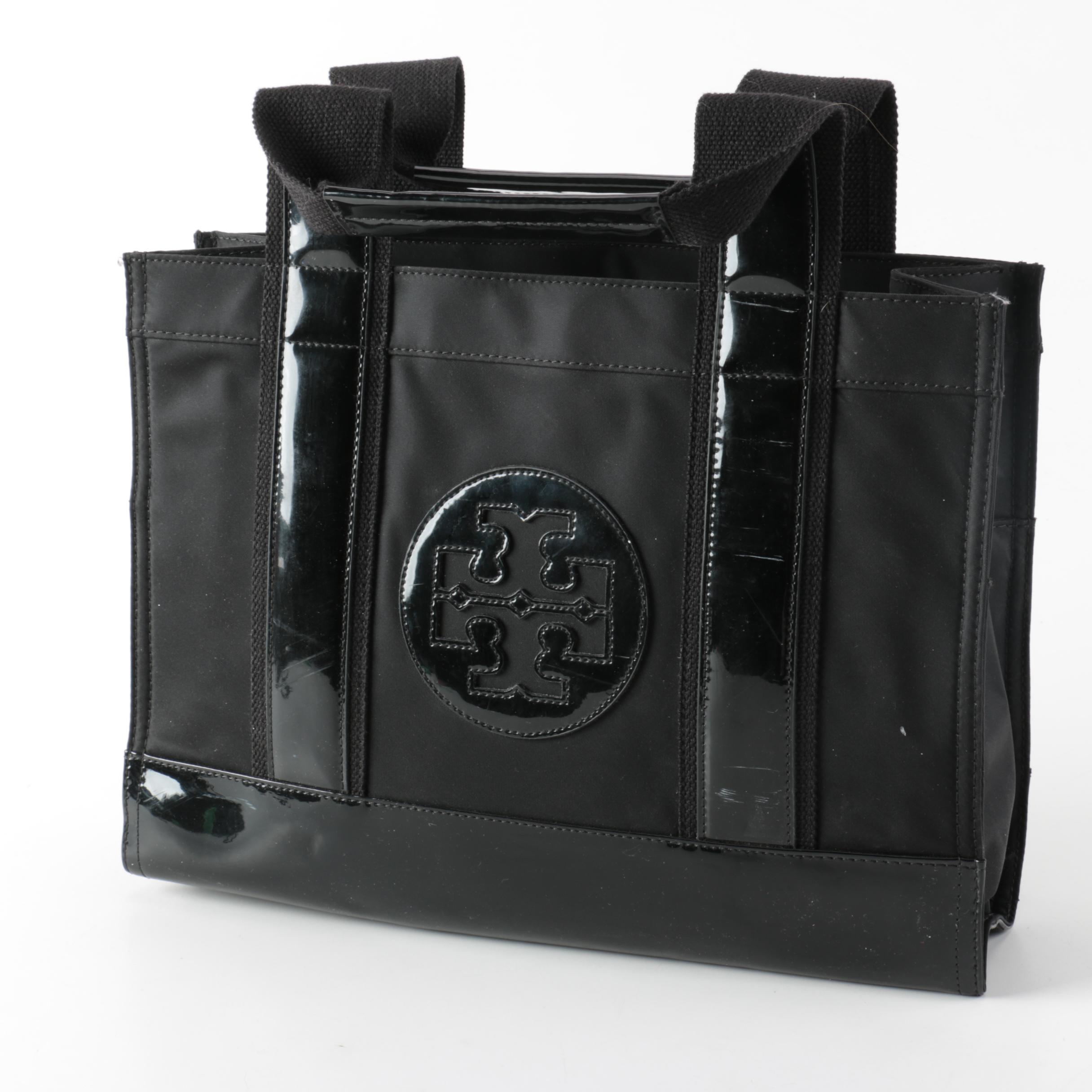 Tory Burch Black Patent Leather-Trimmed Shopper