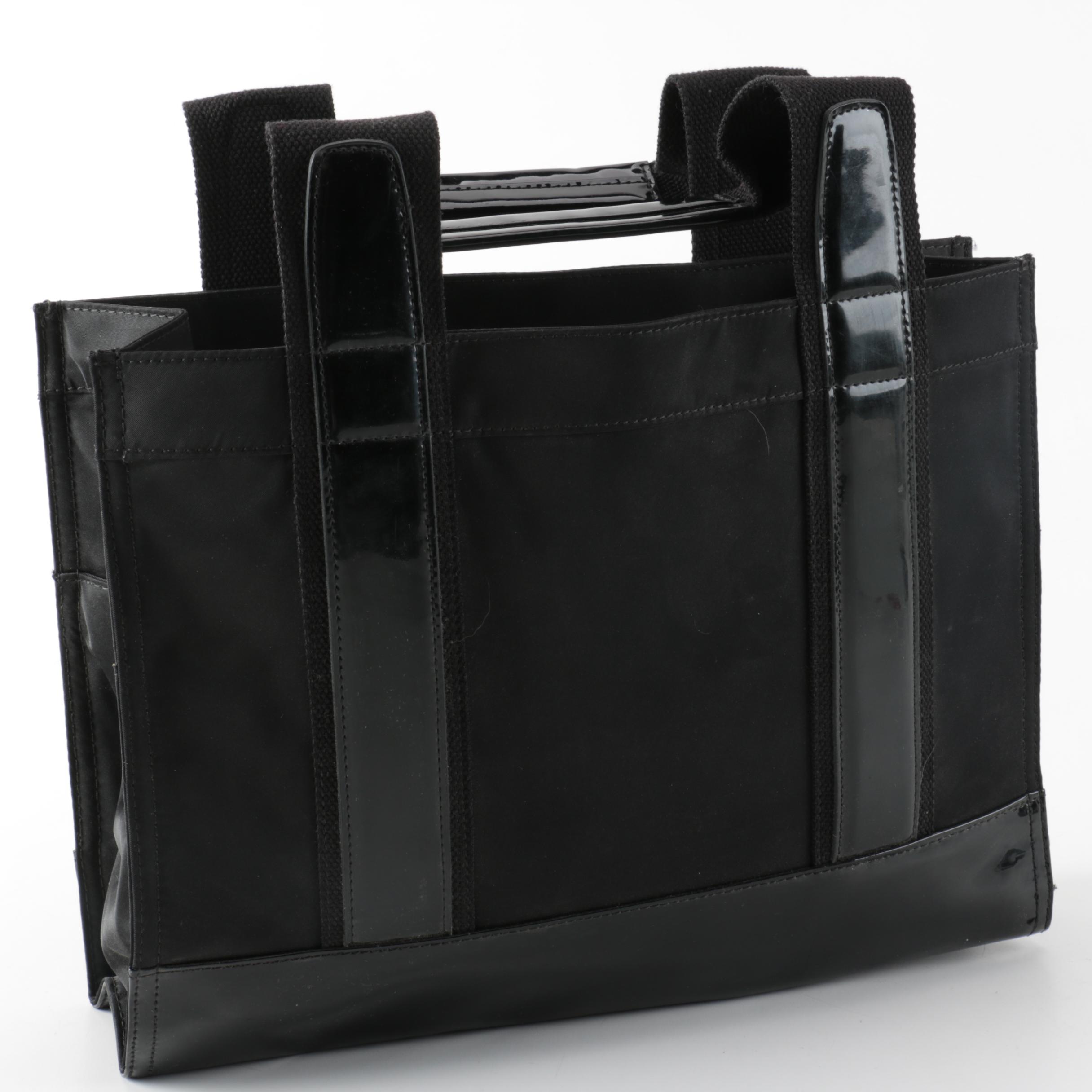 Tory Burch Black Patent Leather-Trimmed Shopper