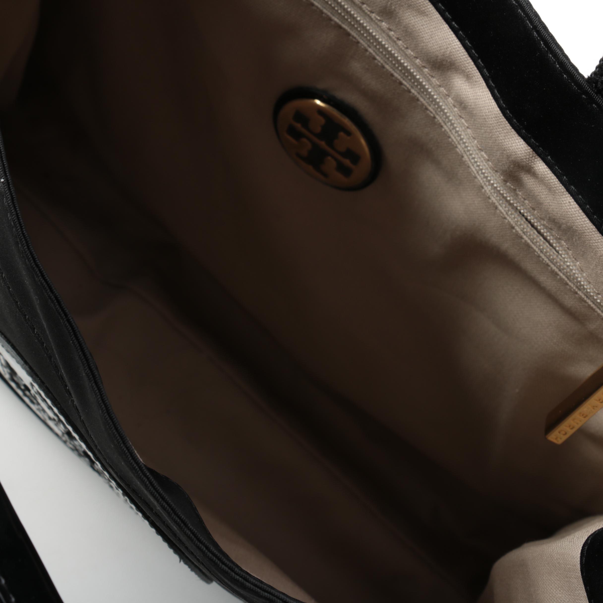 Tory Burch Black Patent Leather-Trimmed Shopper