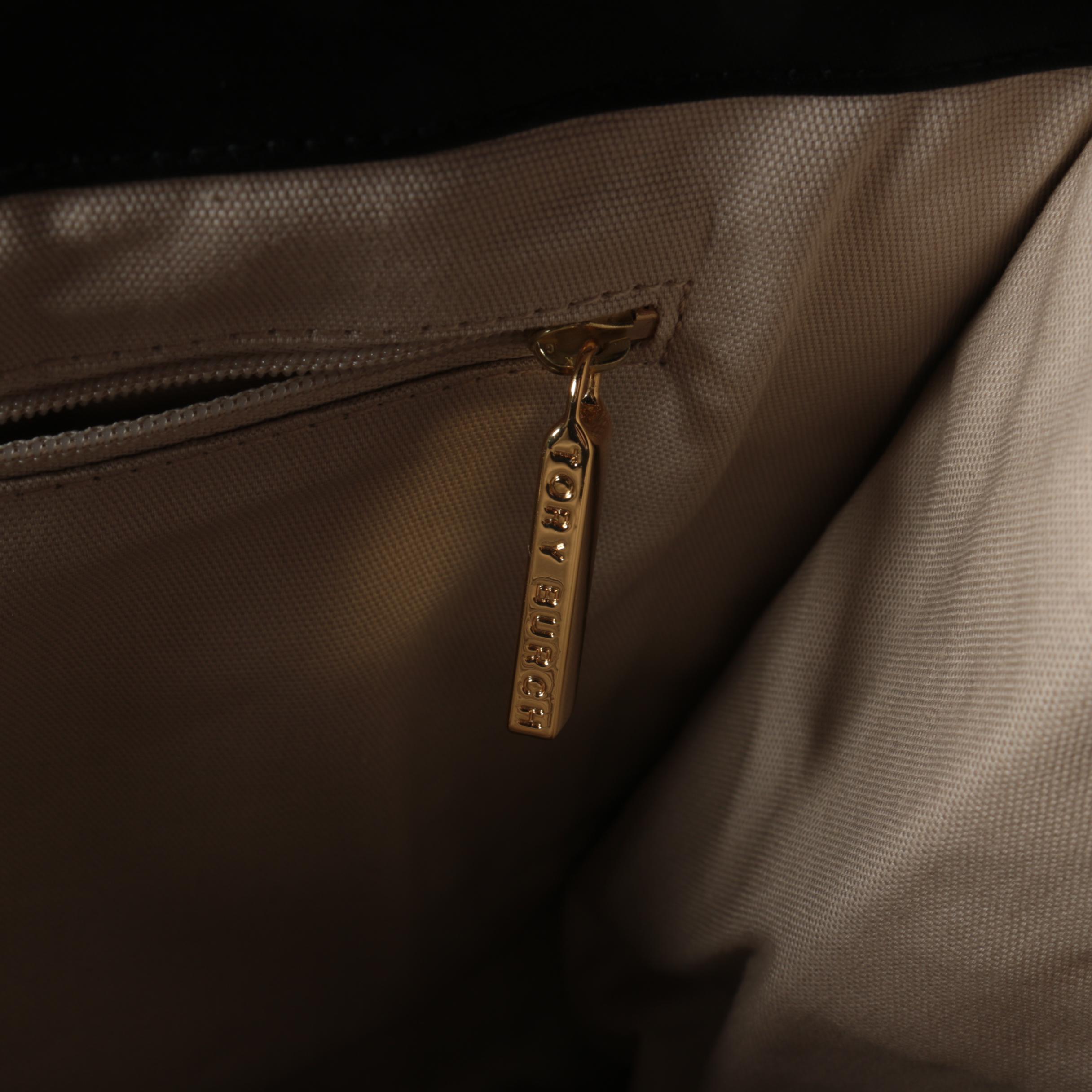 Tory Burch Black Patent Leather-Trimmed Shopper