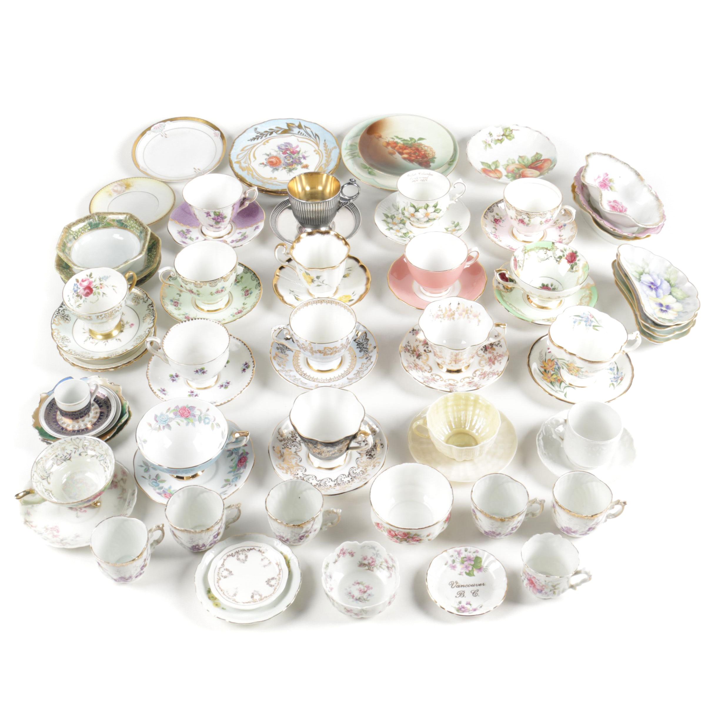 Ceramic Cup, Saucer, and Plate Assortment Including Belleek