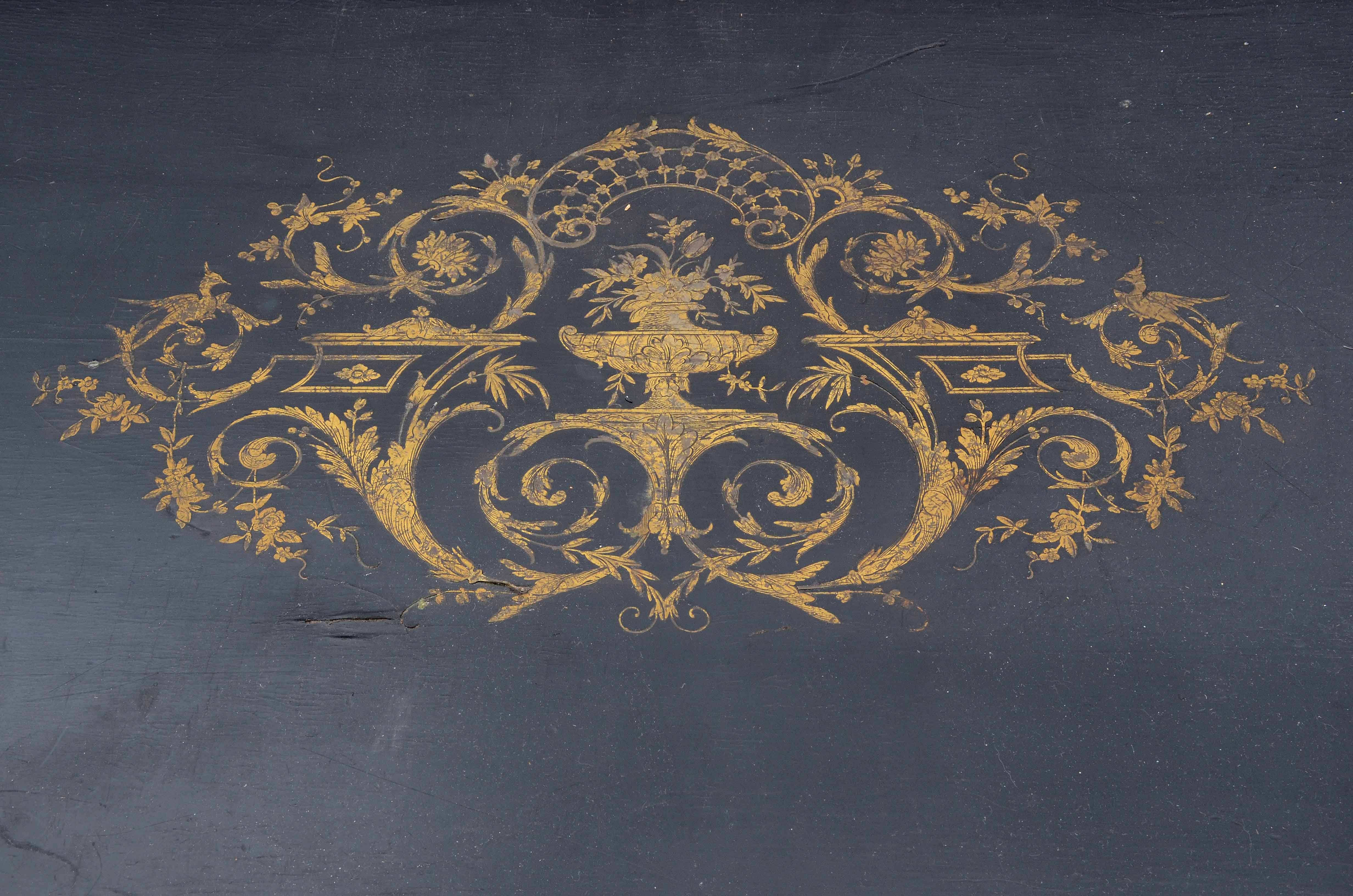 Antique French Ebonized Library Table with Brass Inlay