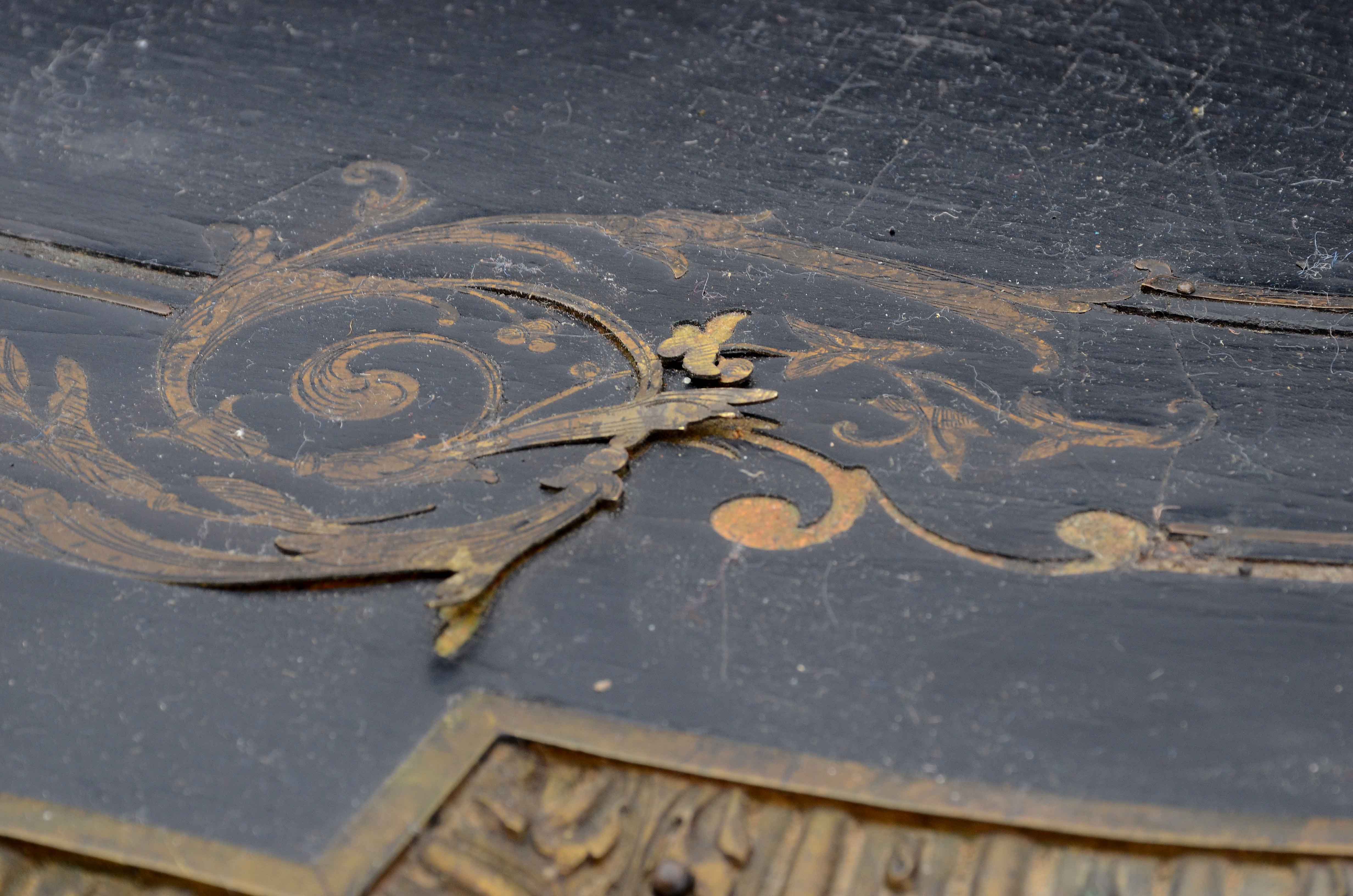 Antique French Ebonized Library Table with Brass Inlay