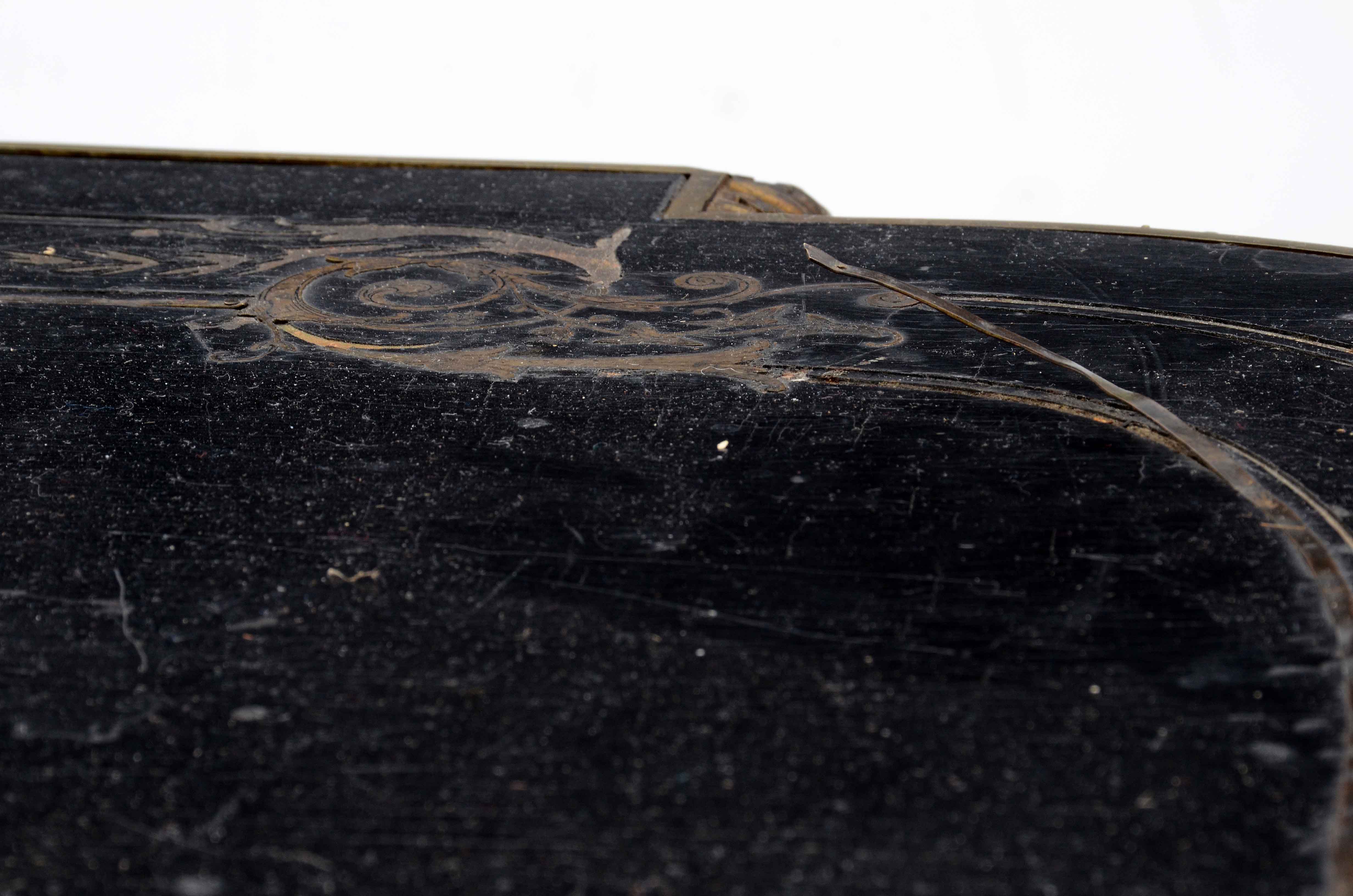 Antique French Ebonized Library Table with Brass Inlay