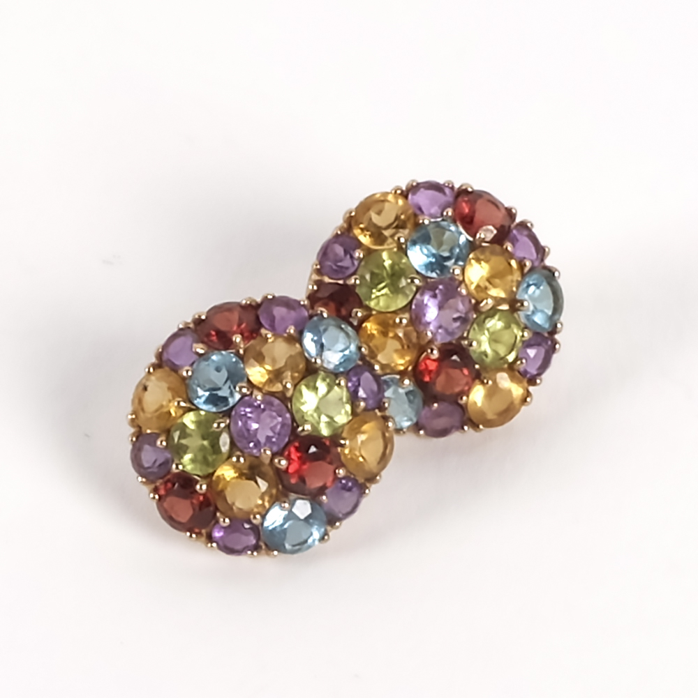 14K Yellow Gold Dome Multi-Gem Earrings