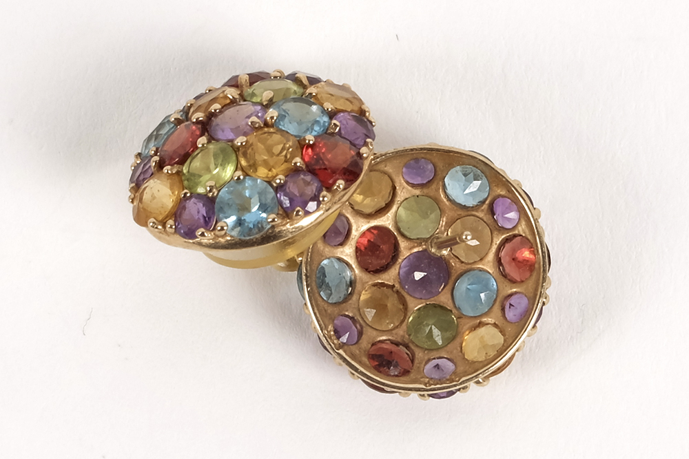 14K Yellow Gold Dome Multi-Gem Earrings