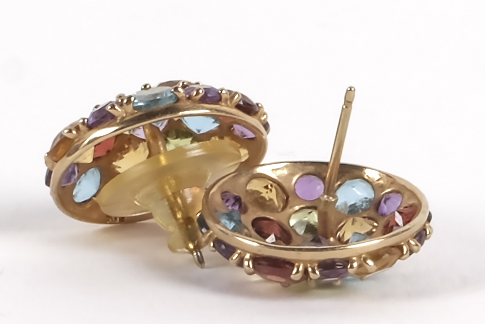 14K Yellow Gold Dome Multi-Gem Earrings