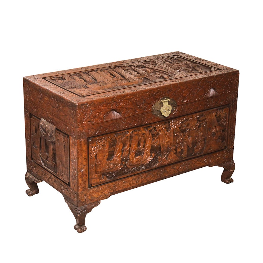 Asian Hand Carved Camphorwood Chest