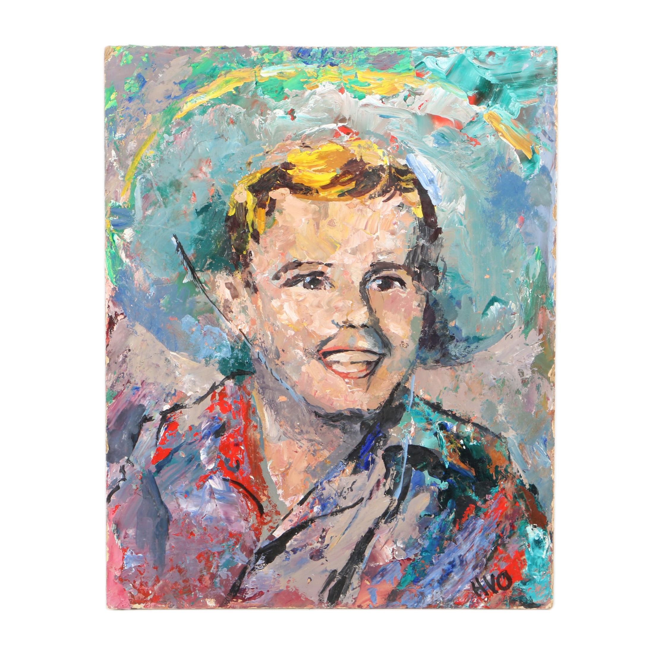 HVO Oil Portrait on Cardboard of Boy in Cowboy Hat