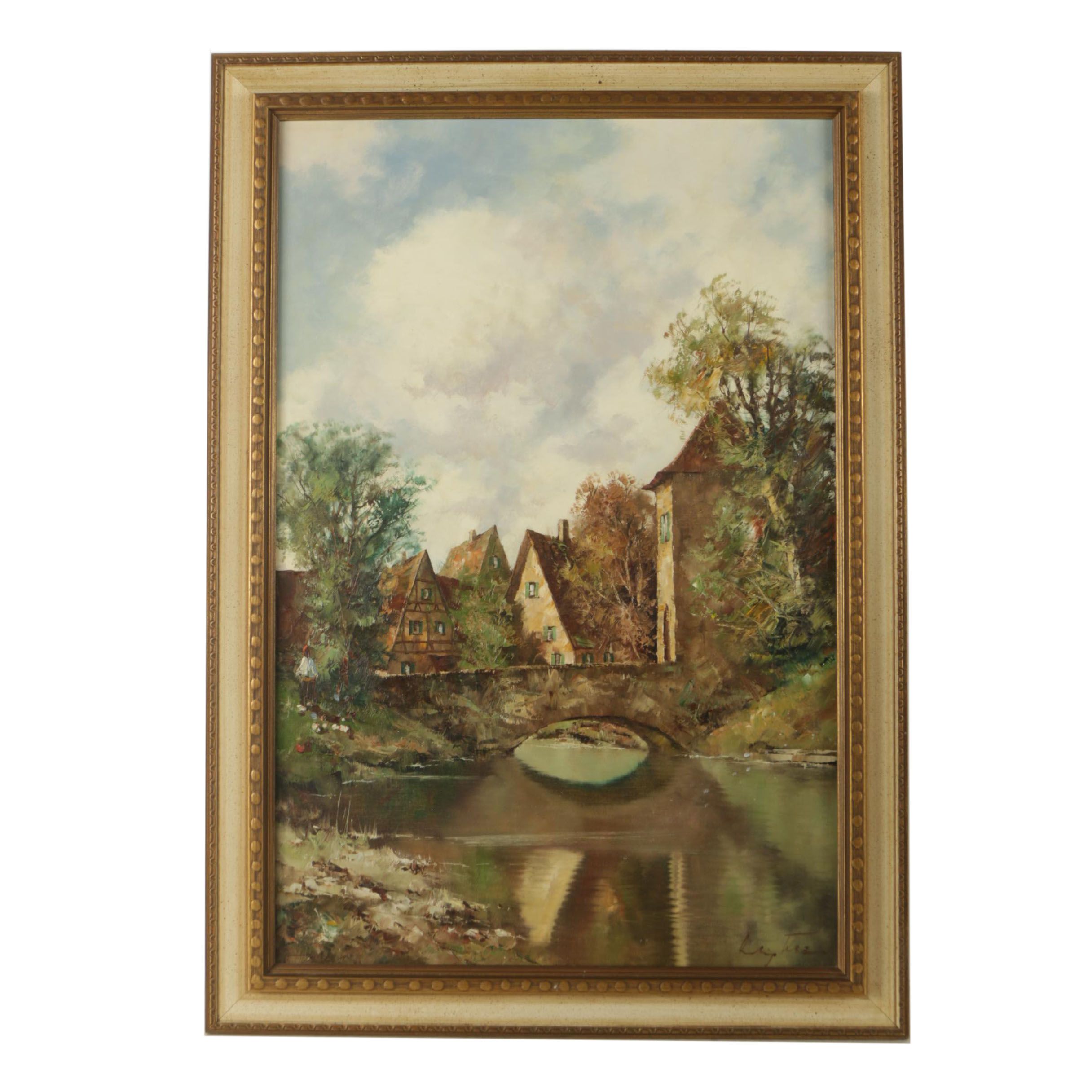 Oil Painting on Canvas of a Tudor Style Town