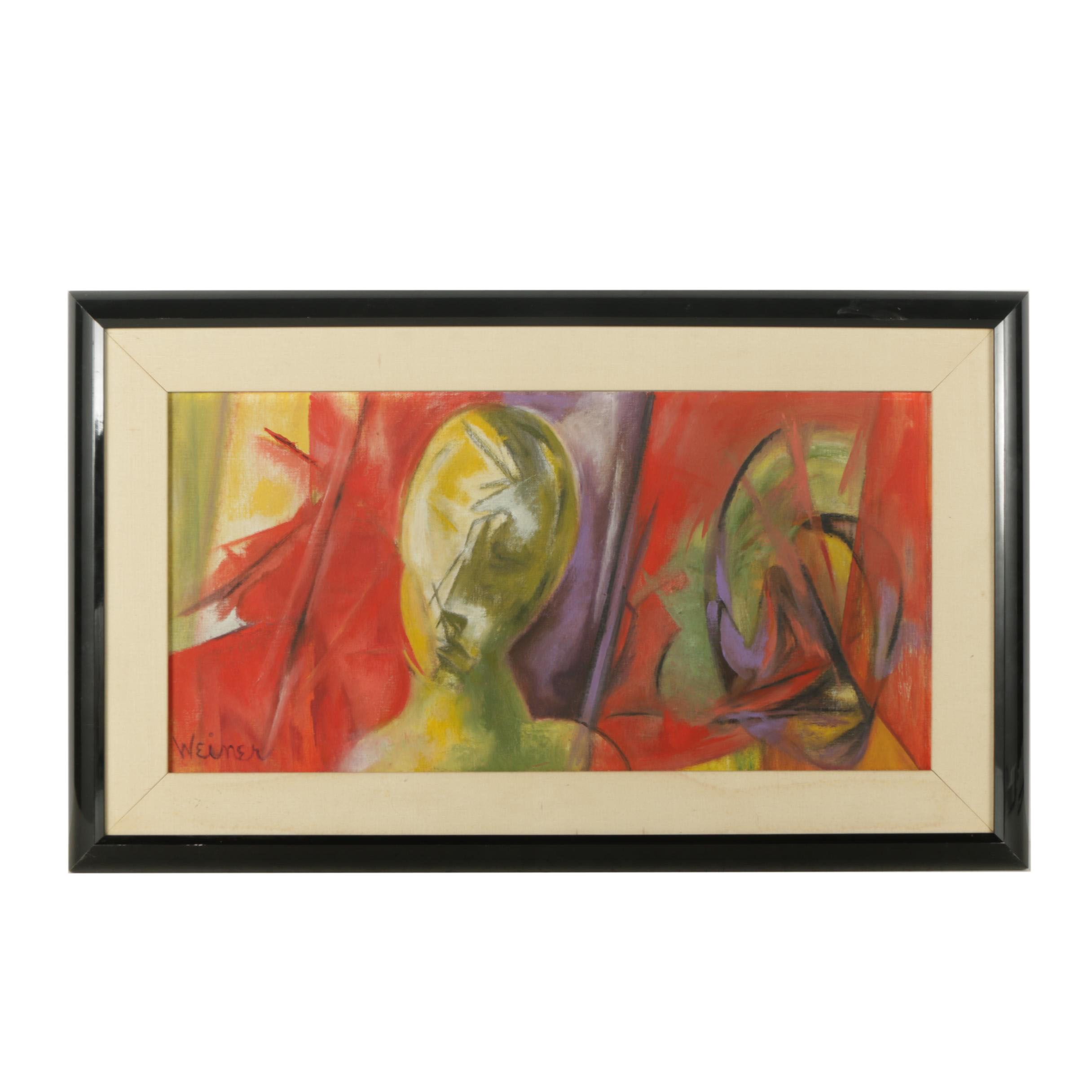 Weiner Acrylic Painting on Canvas Board of Abstract Figural Scene