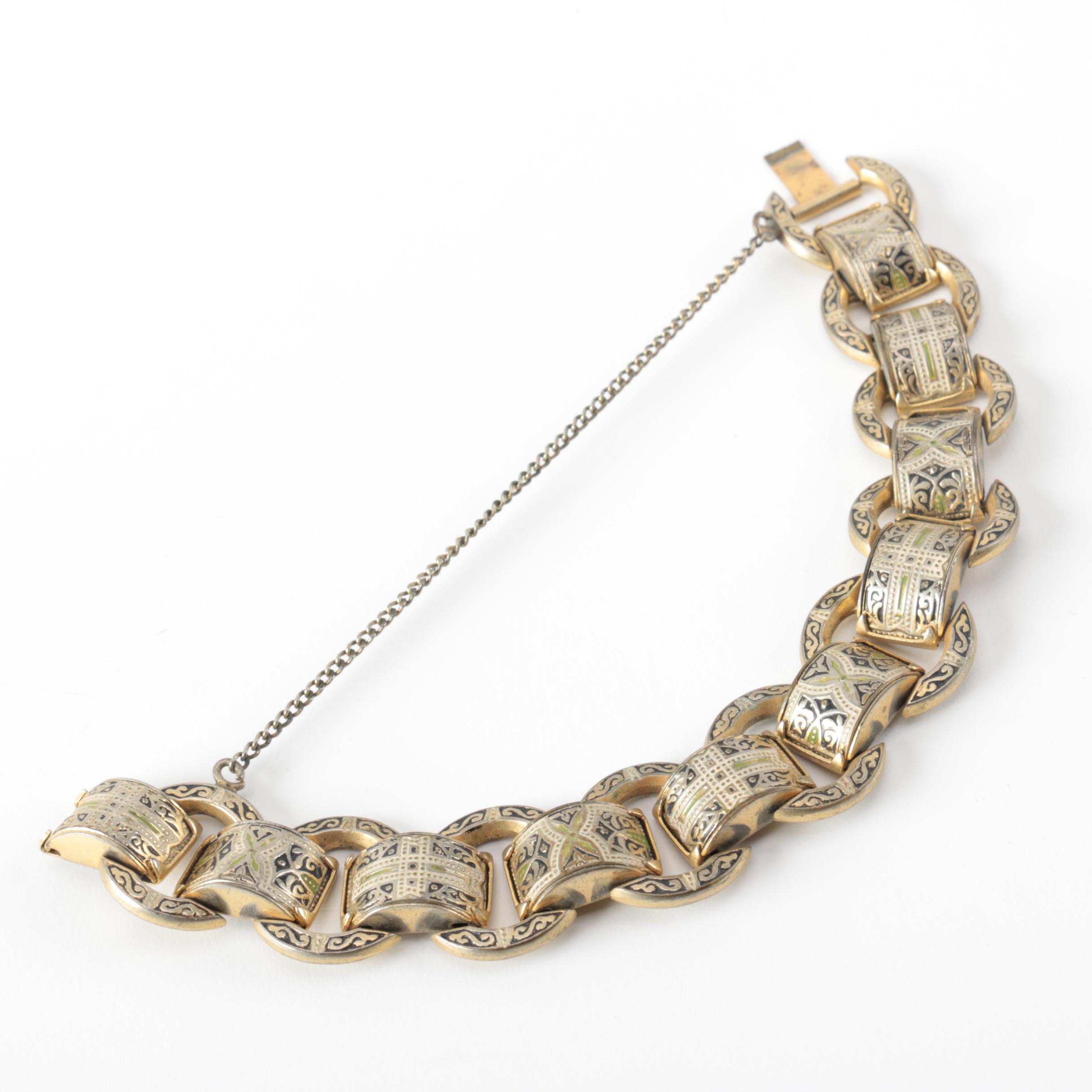 Vintage Damascene Style Costume Jewelry