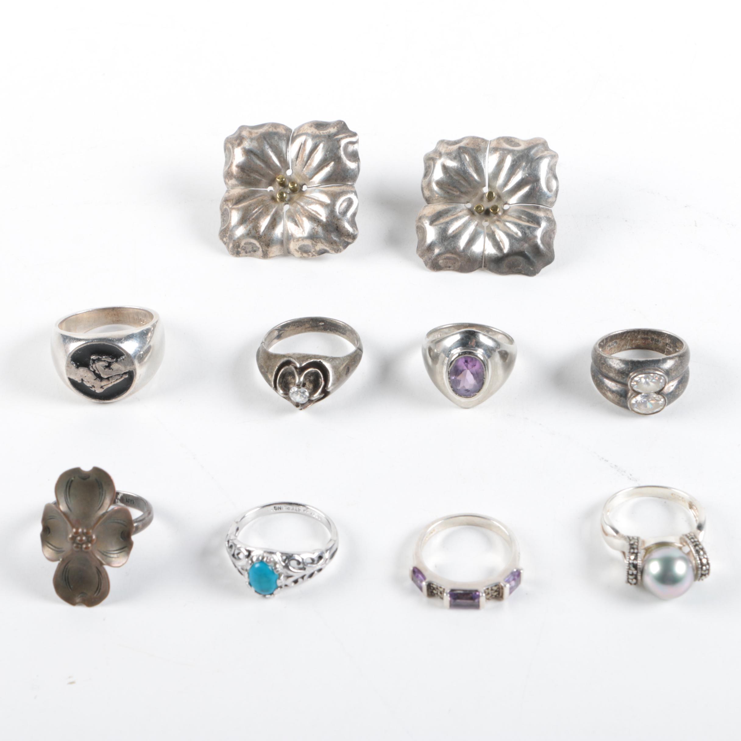 Sterling Silver Jewelry Assortment Including Amethyst and Howlite