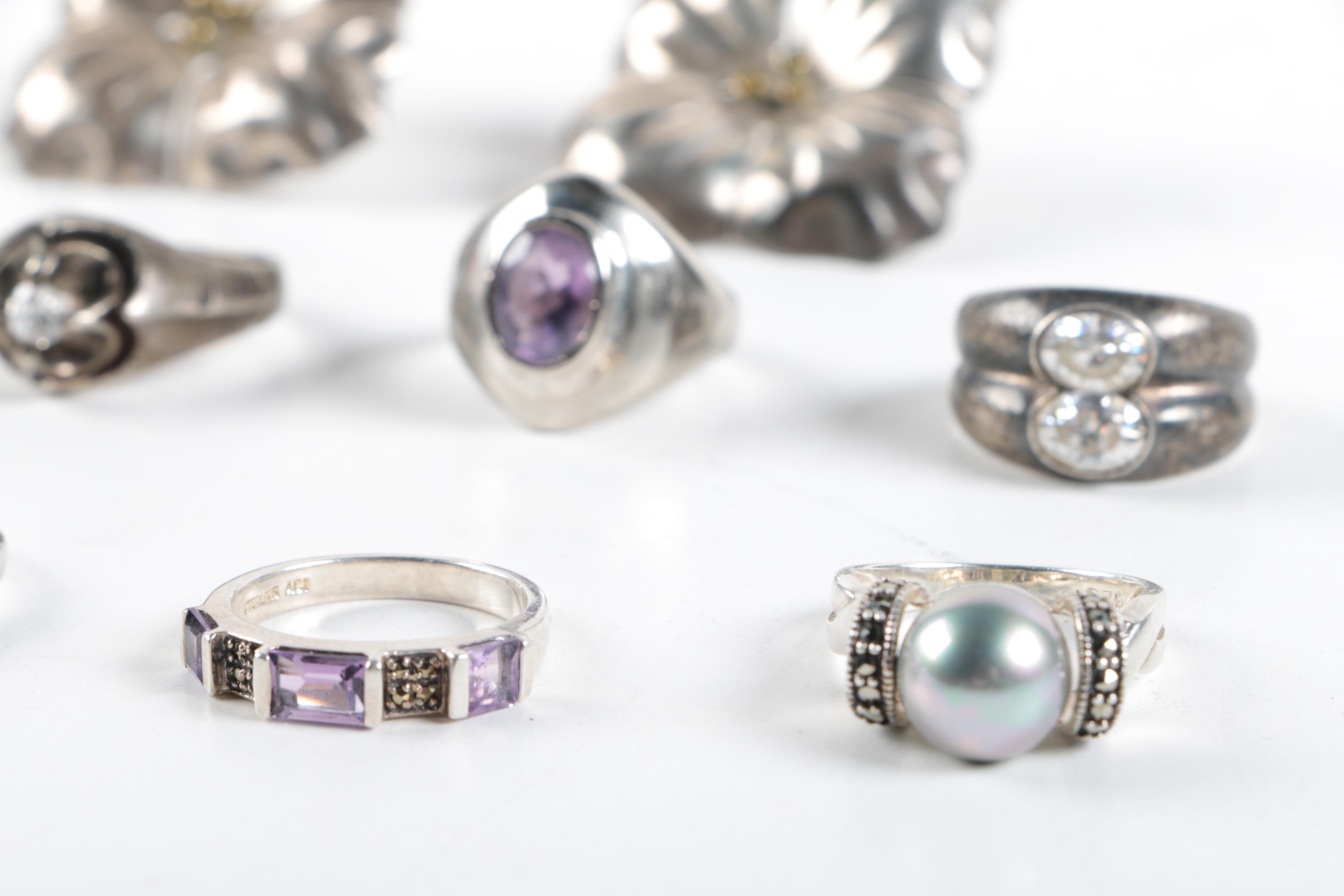 Sterling Silver Jewelry Assortment Including Amethyst and Howlite