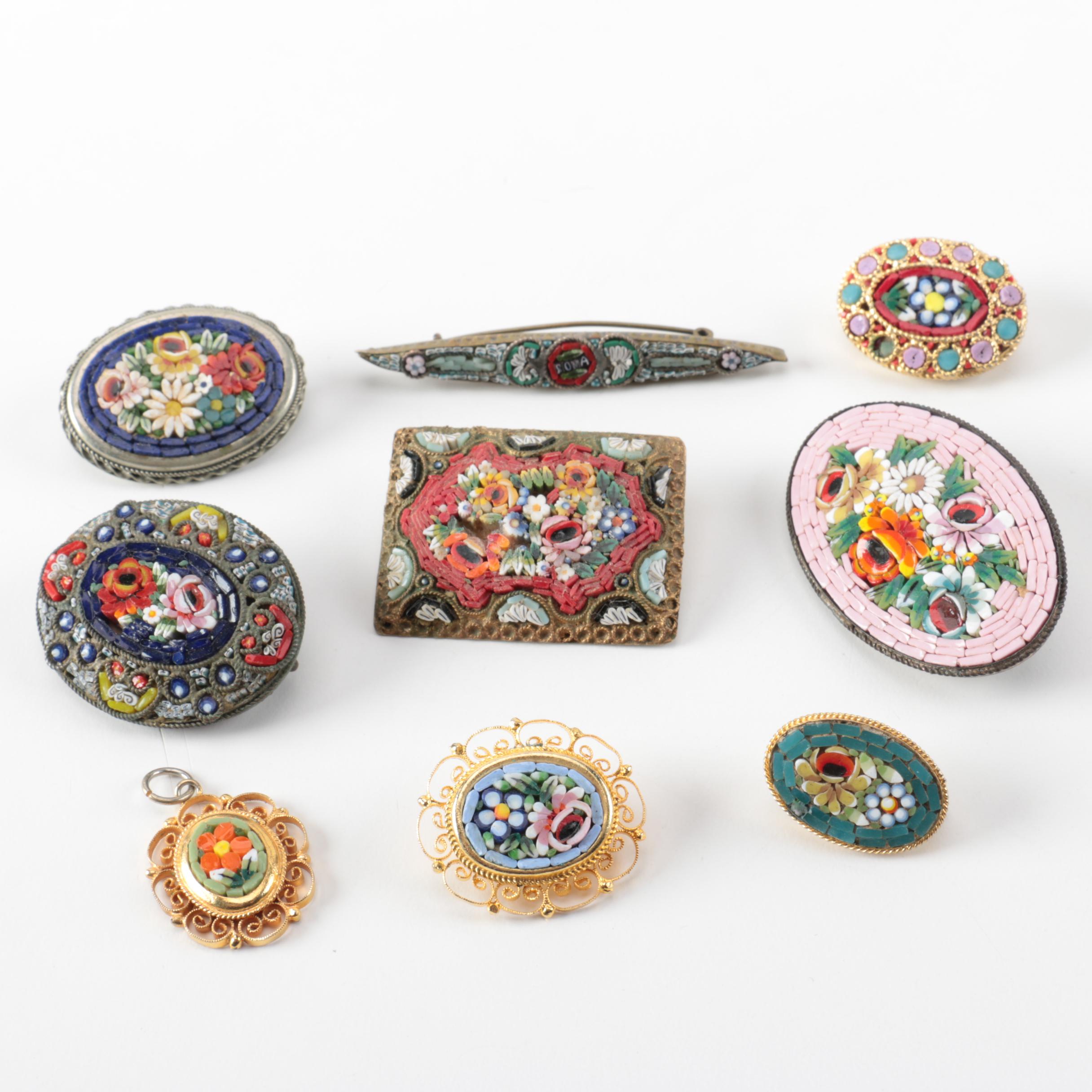 Grouping of Vintage Micro Mosaic Brooches and Pendant