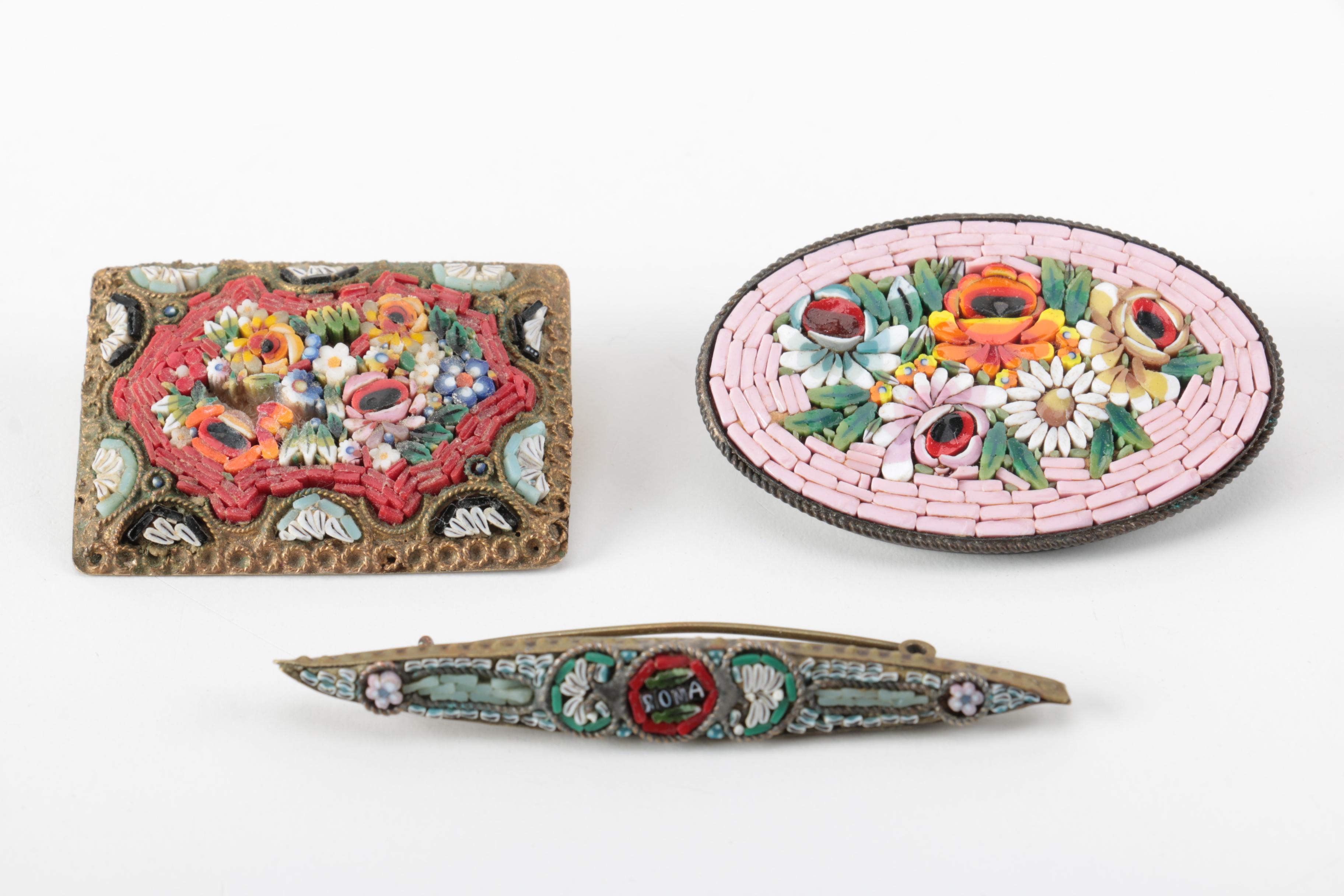 Grouping of Vintage Micro Mosaic Brooches and Pendant