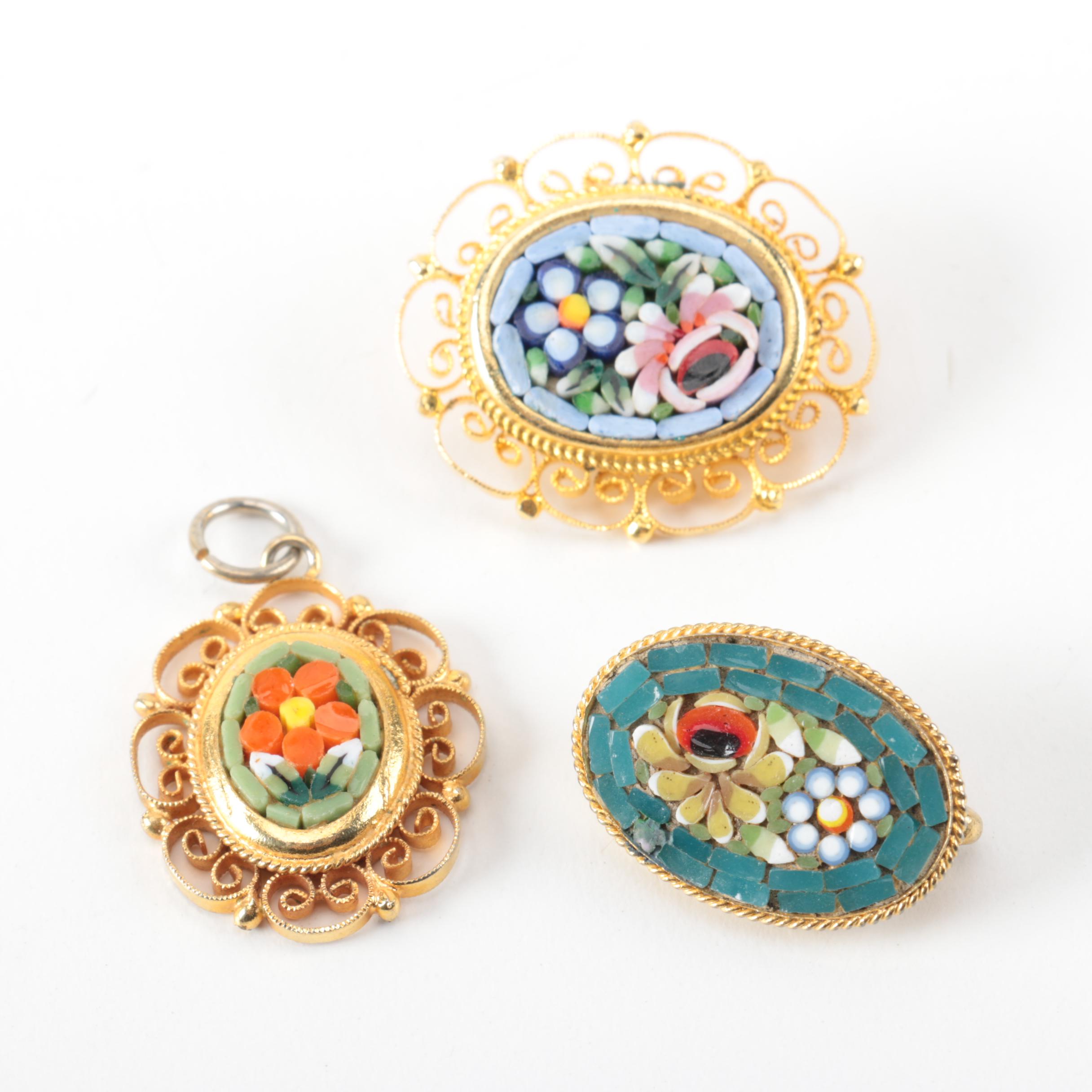 Grouping of Vintage Micro Mosaic Brooches and Pendant