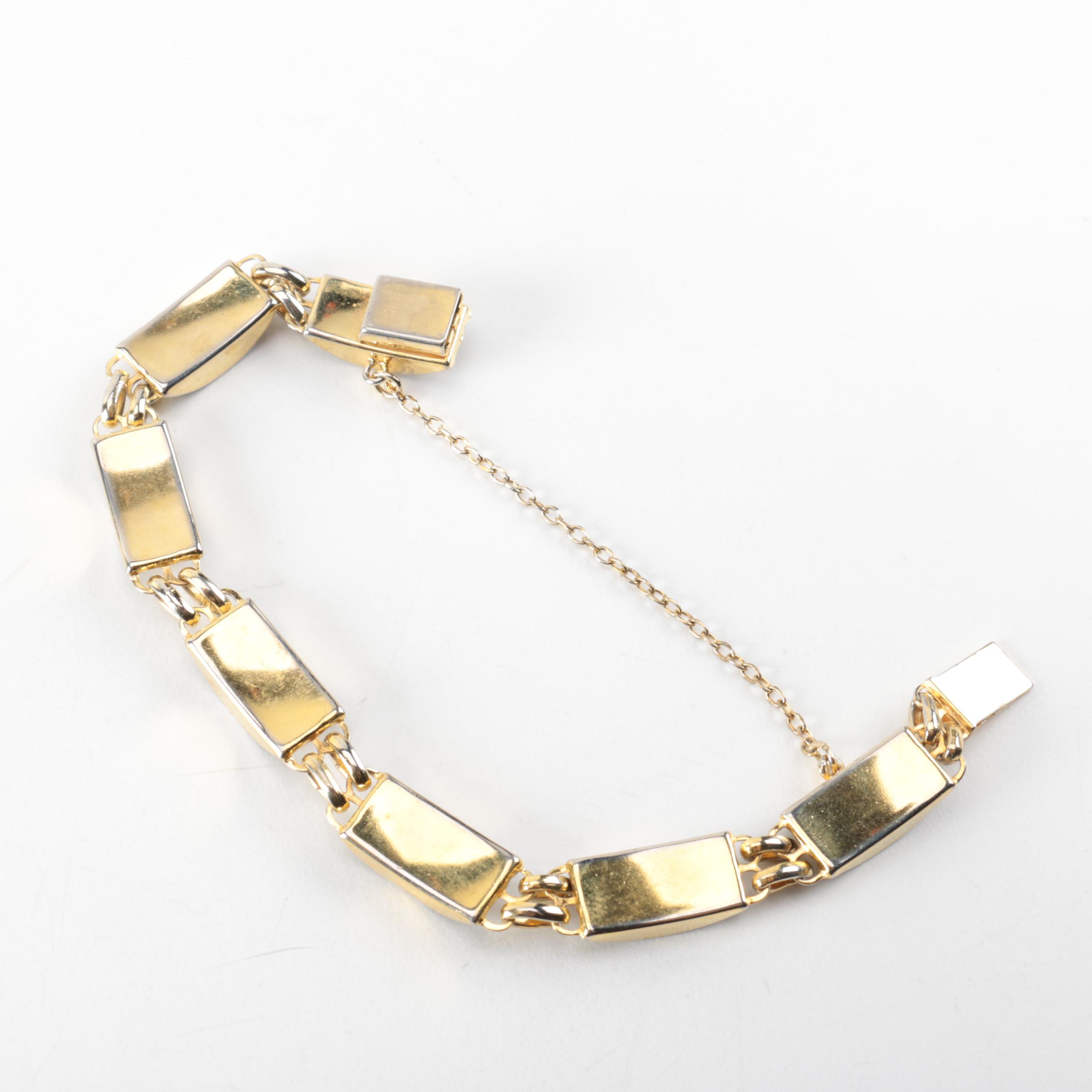 Vintage Damascene Gold Tone Metal and Enamel Jewelry