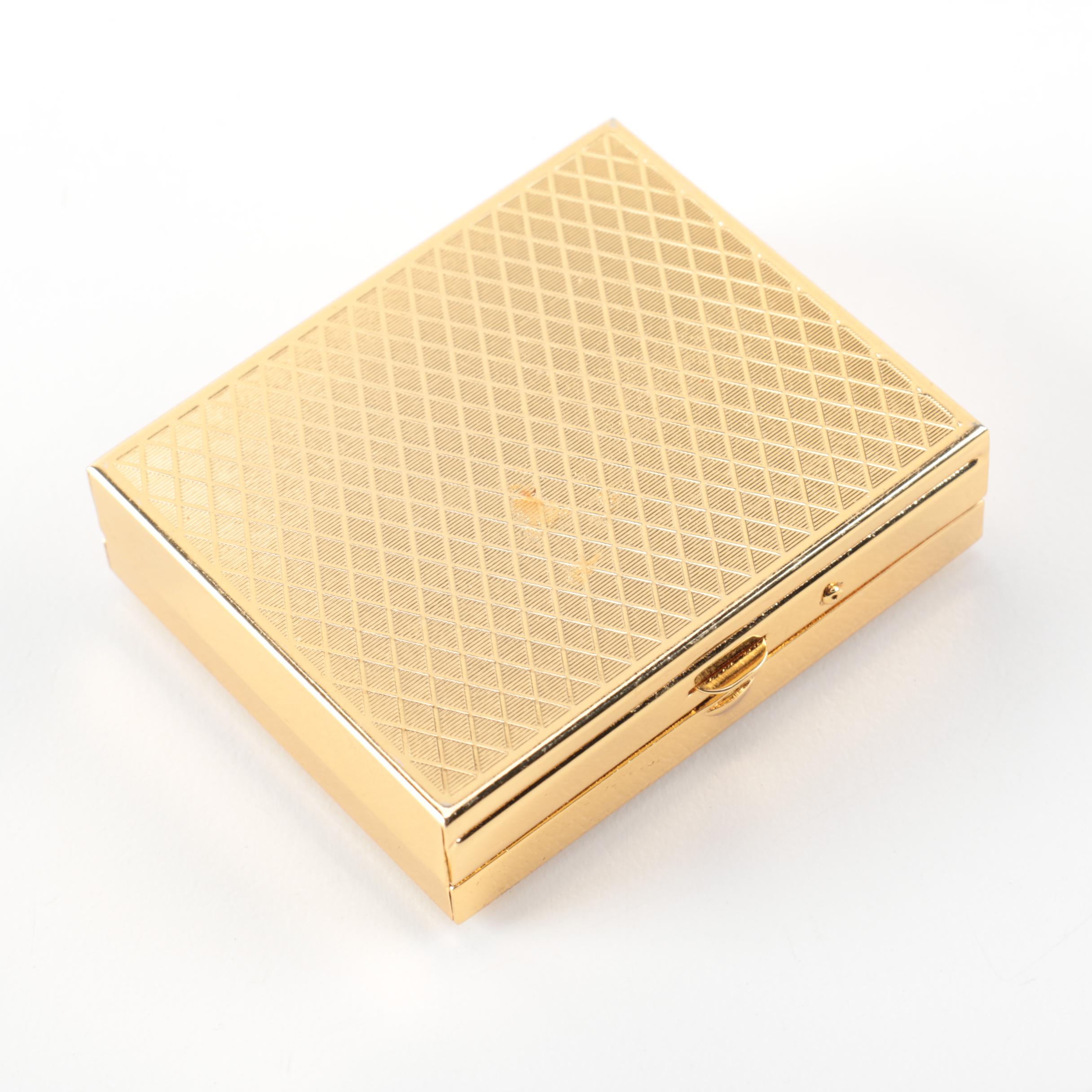 Grouping of Vintage Damascene Gold Tone Brooches and Trinket Box