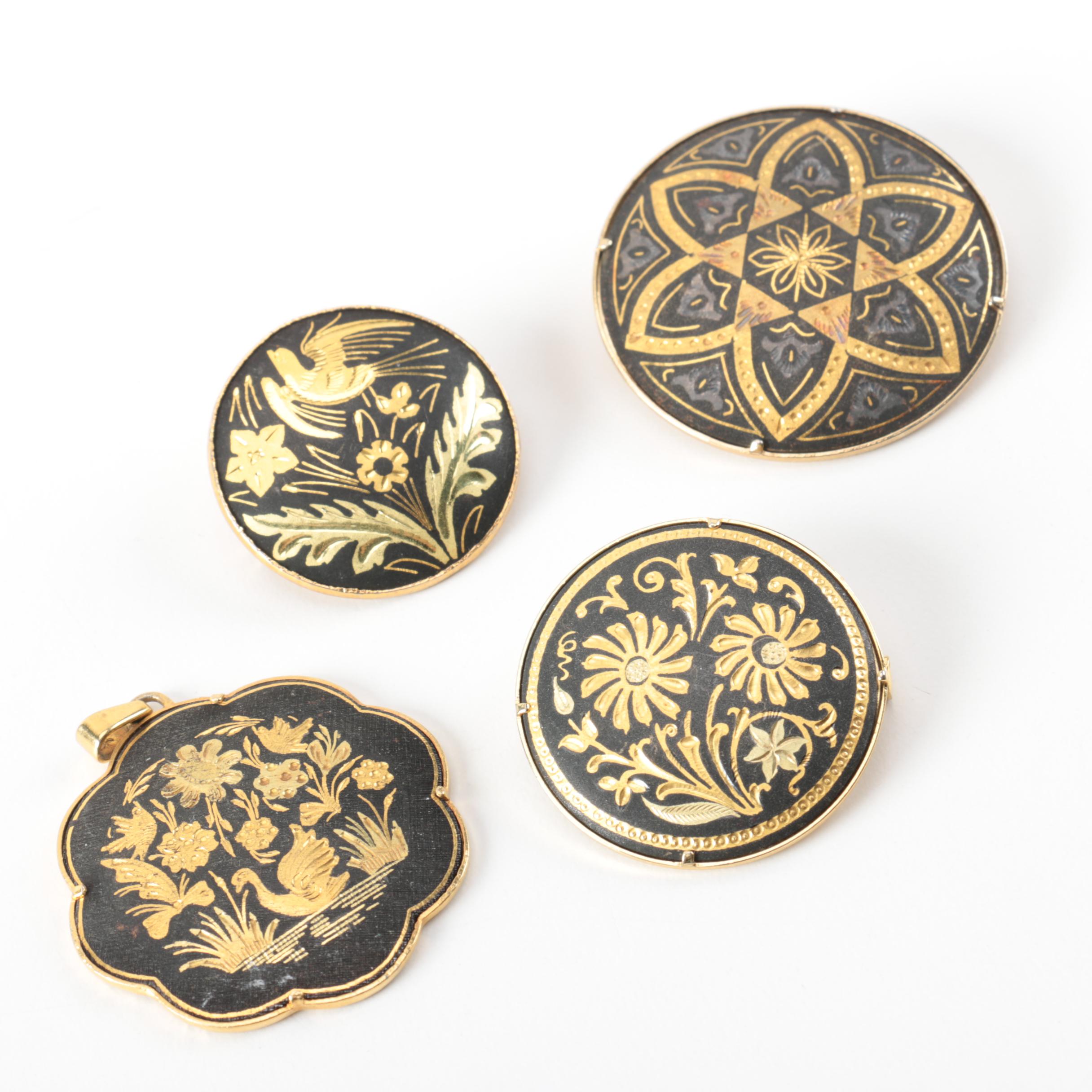 Gilded Damascene Style Costume Jewelry