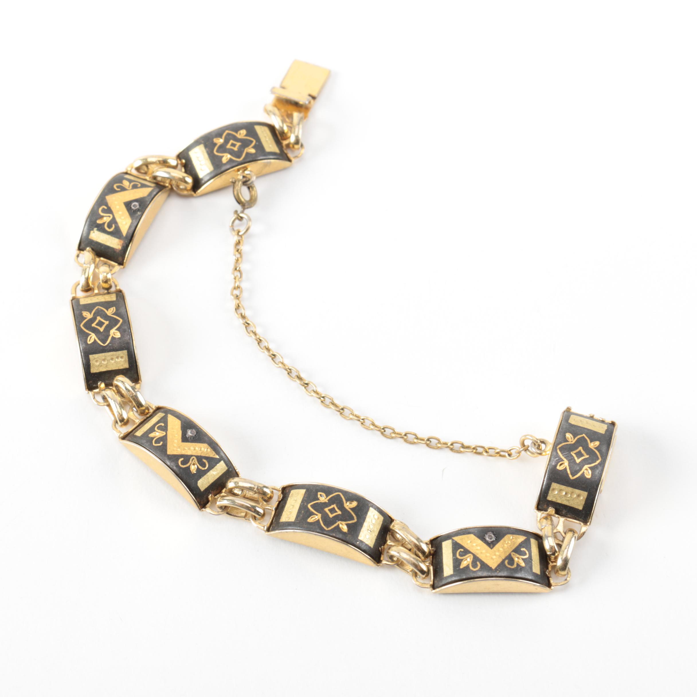 Gilded Damascene Style Costume Jewelry