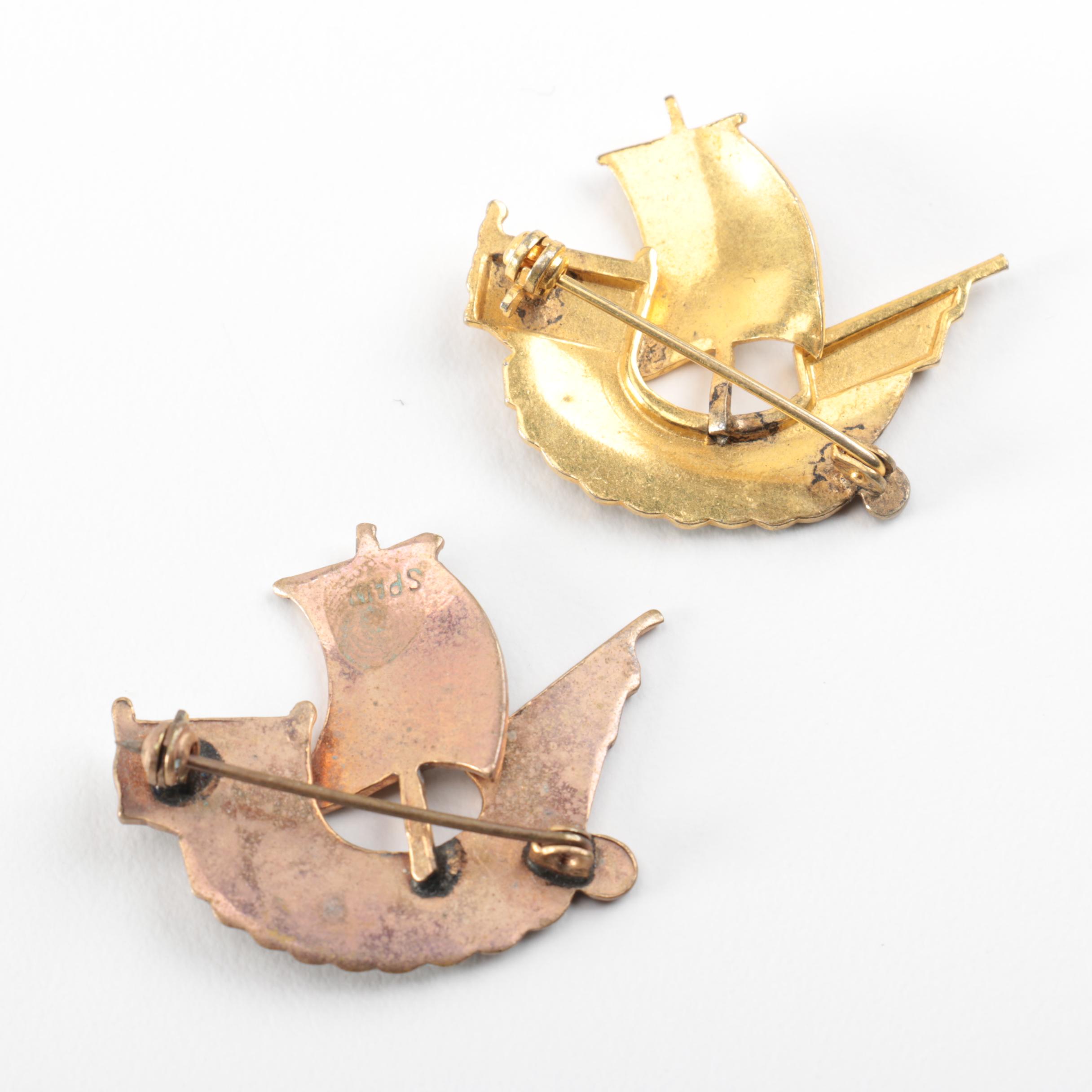 Grouping of Damascene Gold Toned Brooches and Pendants