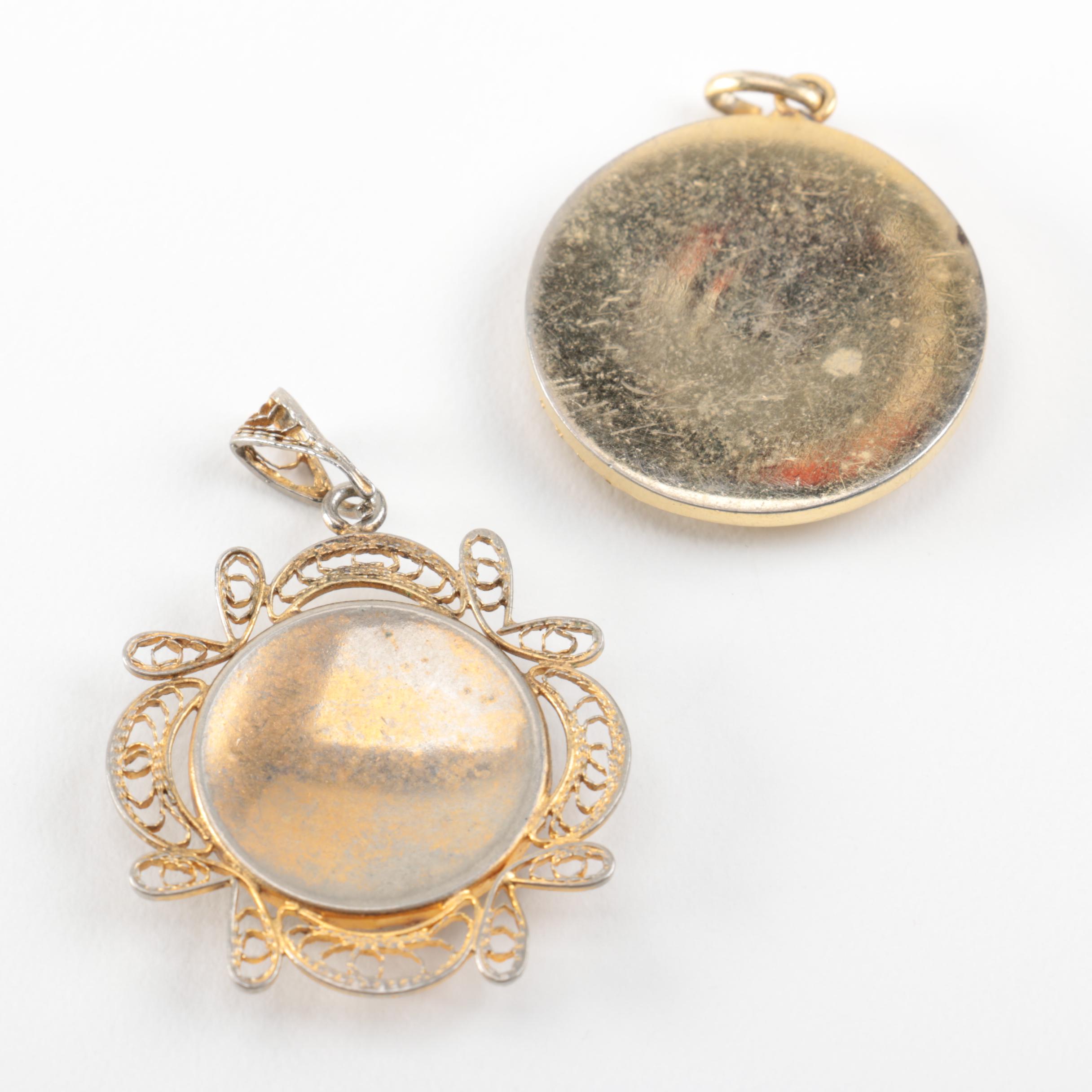 Grouping of Damascene Gold Toned Brooches and Pendants