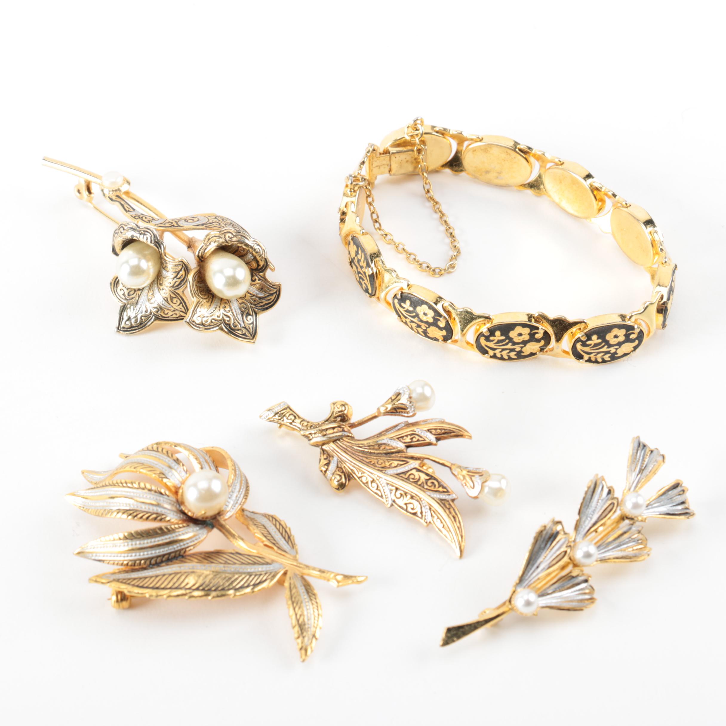 Collection of Floral Themed Vintage Costume Jewelry
