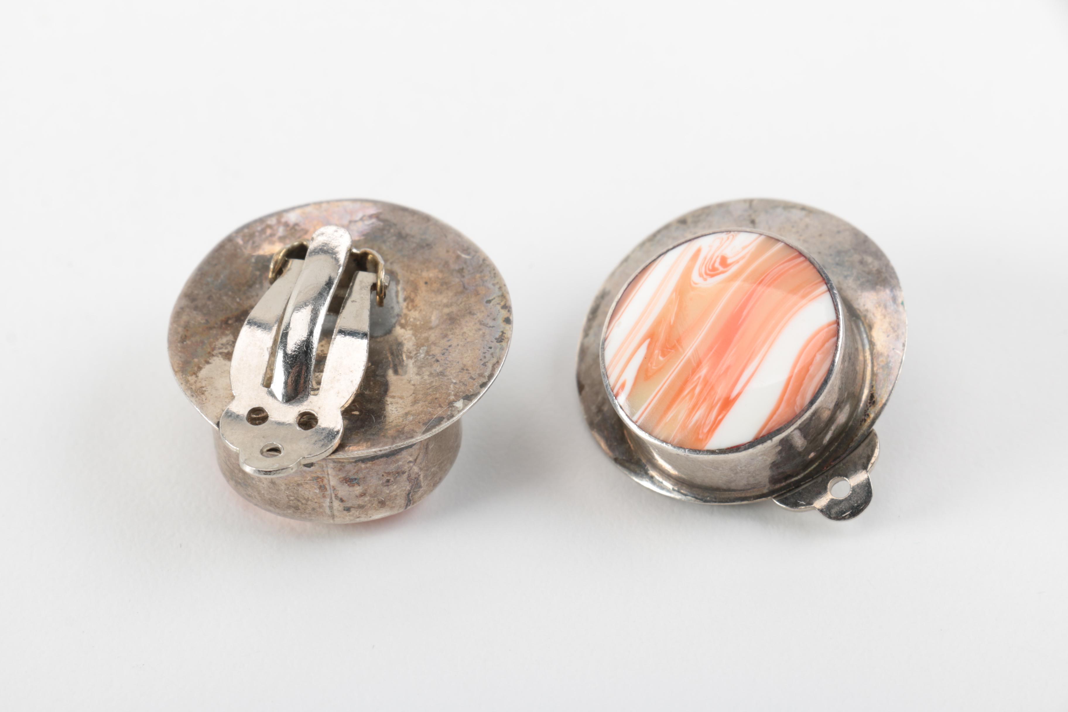 Sterling Silver Earrings Grouping Including Stone Accents