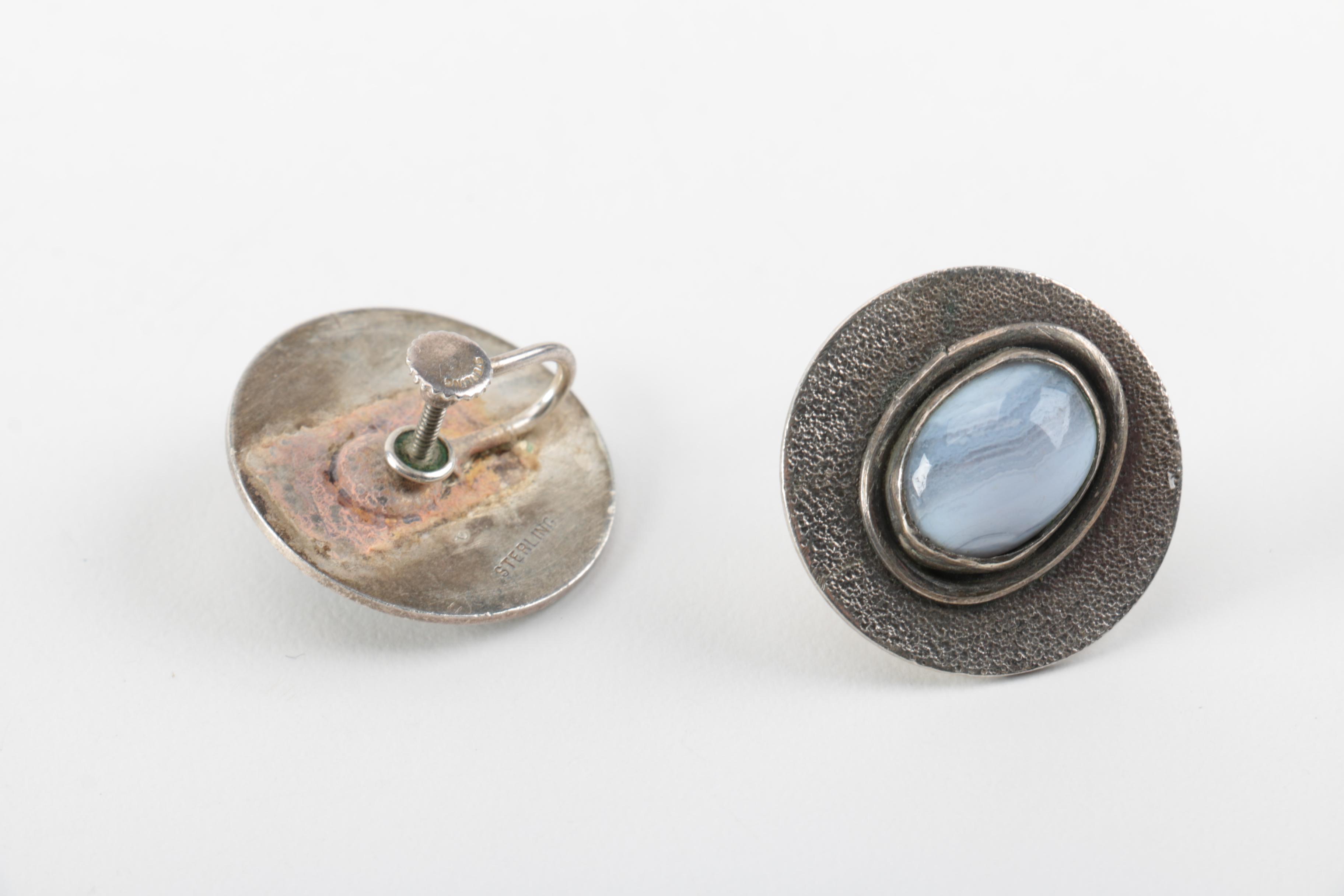 Sterling Silver Earrings Grouping Including Stone Accents