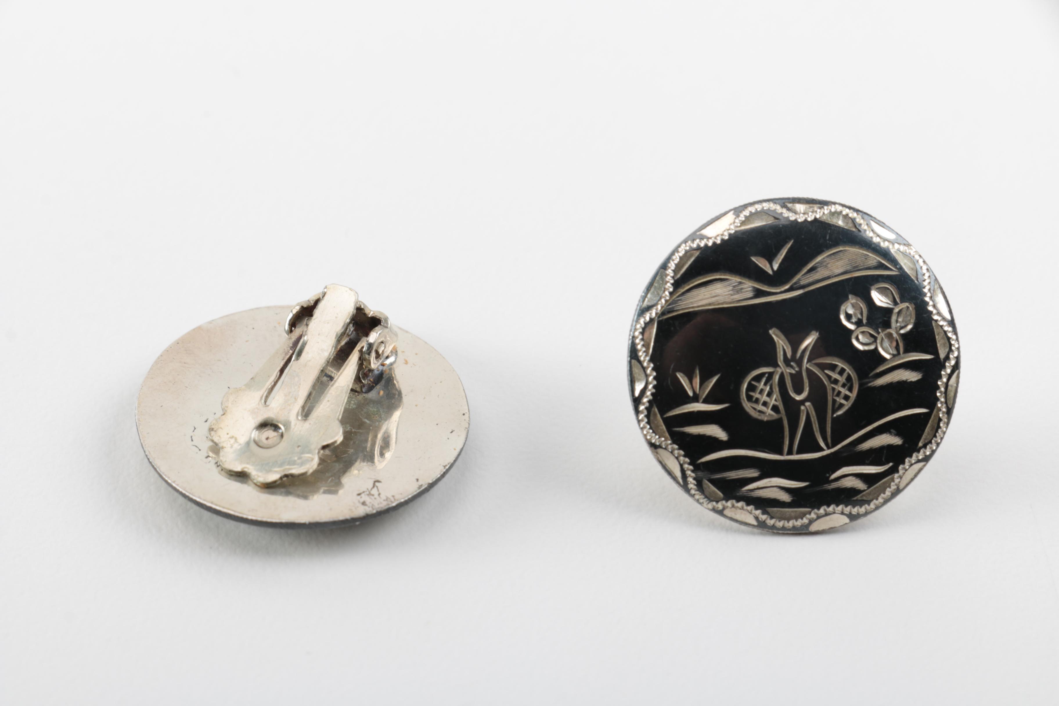 Assortment of Sterling Silver Clip-On Earrings and Brooch