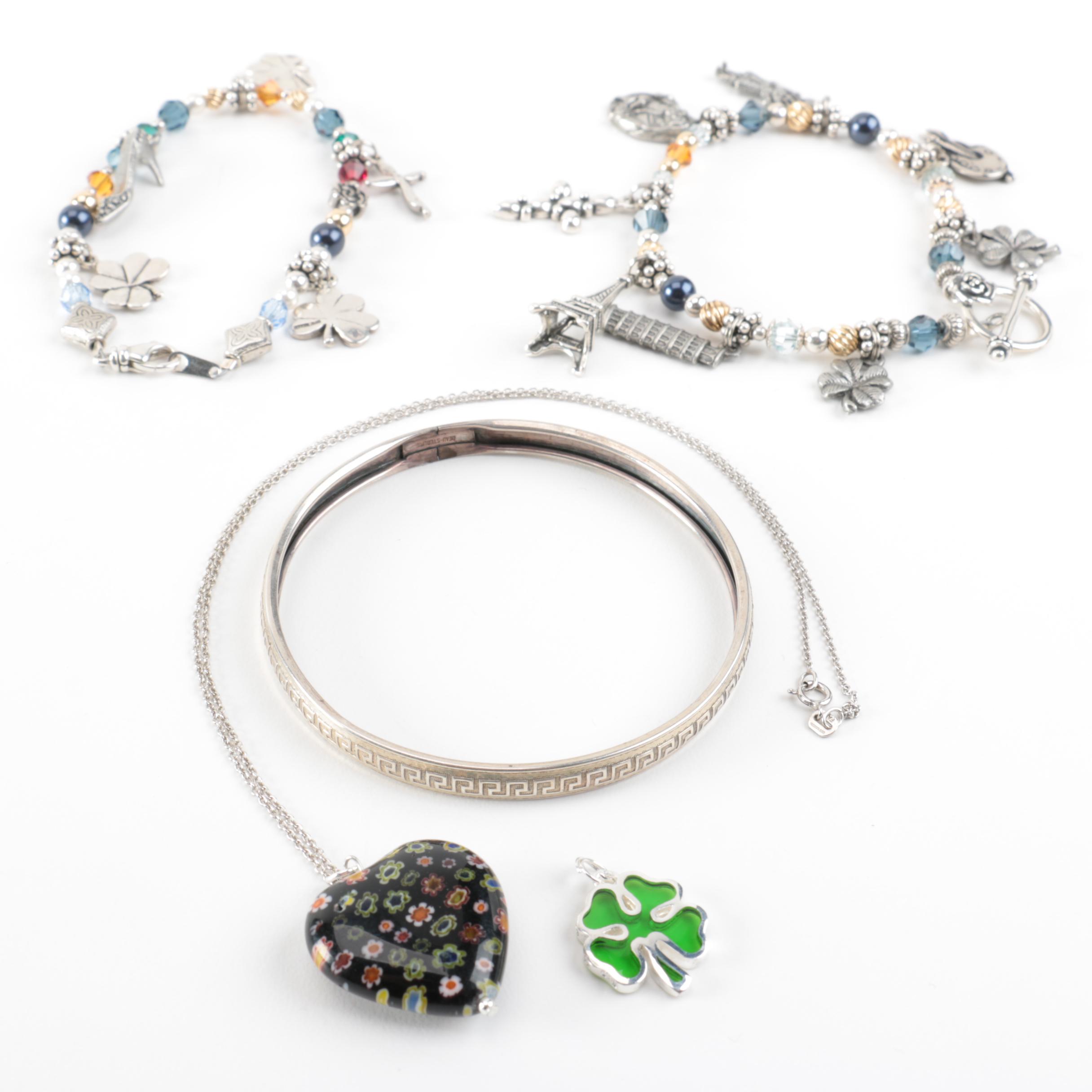 Sterling Silver Jewelry Selection Including Charms